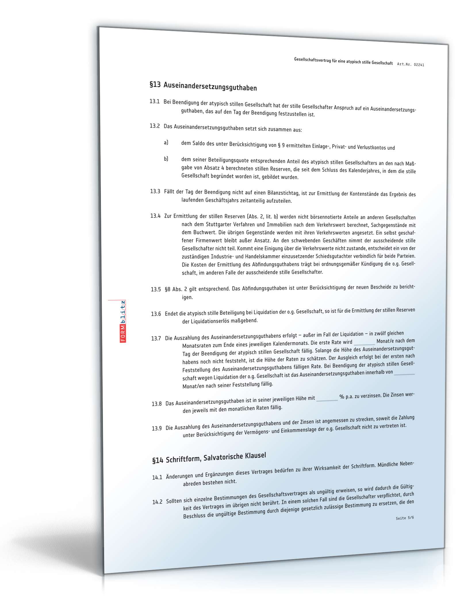 Gesellschaftsvertrag atypische stille Gesellschaft PDF. Seite: 5
