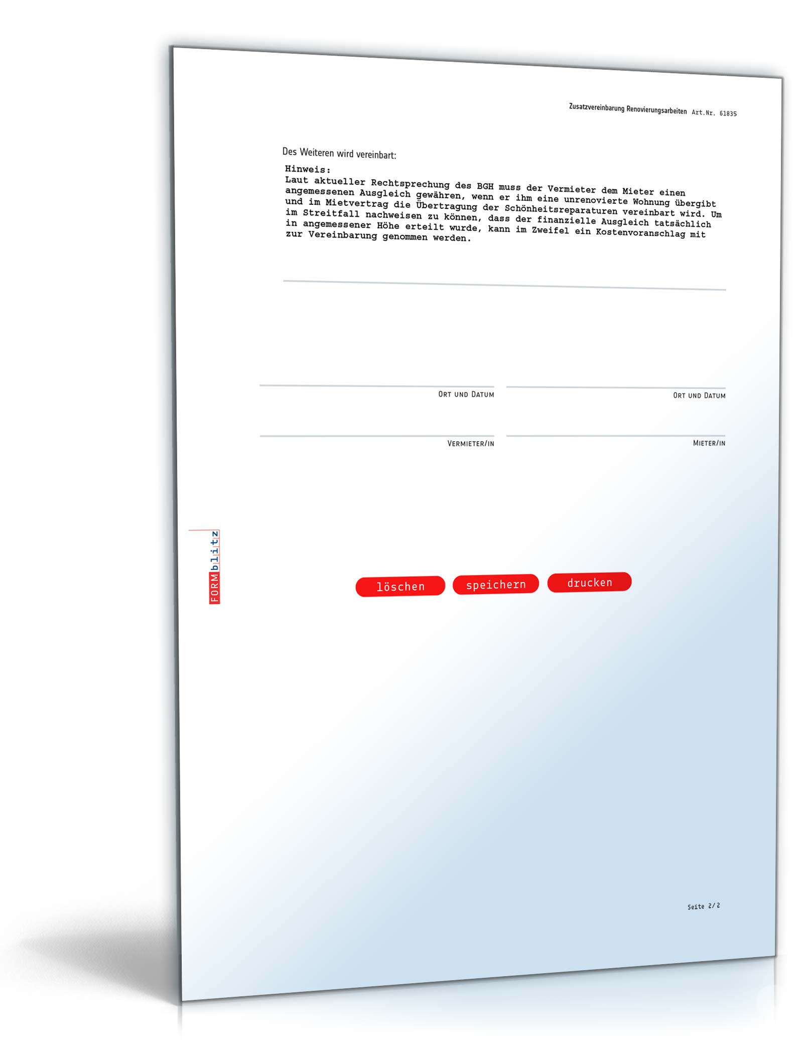 Zusatzvereinbarung Renovierung PDF. Seite: 2