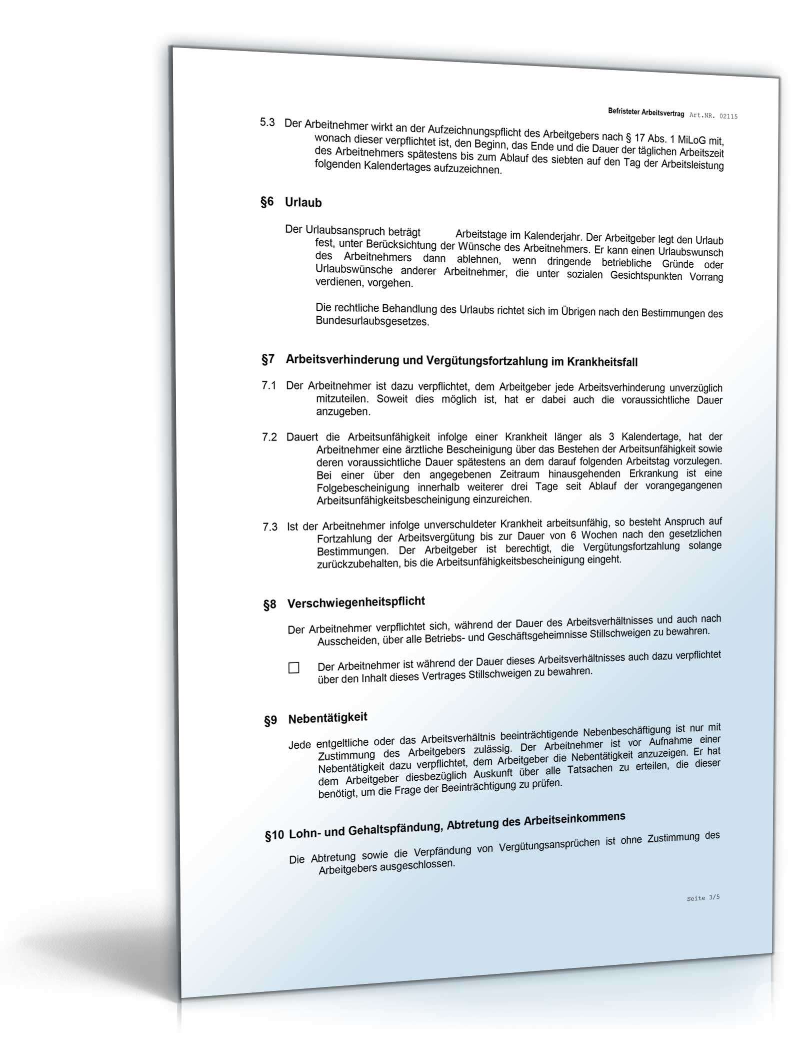 Befristeter Arbeitsvertrag Word. Seite: 4