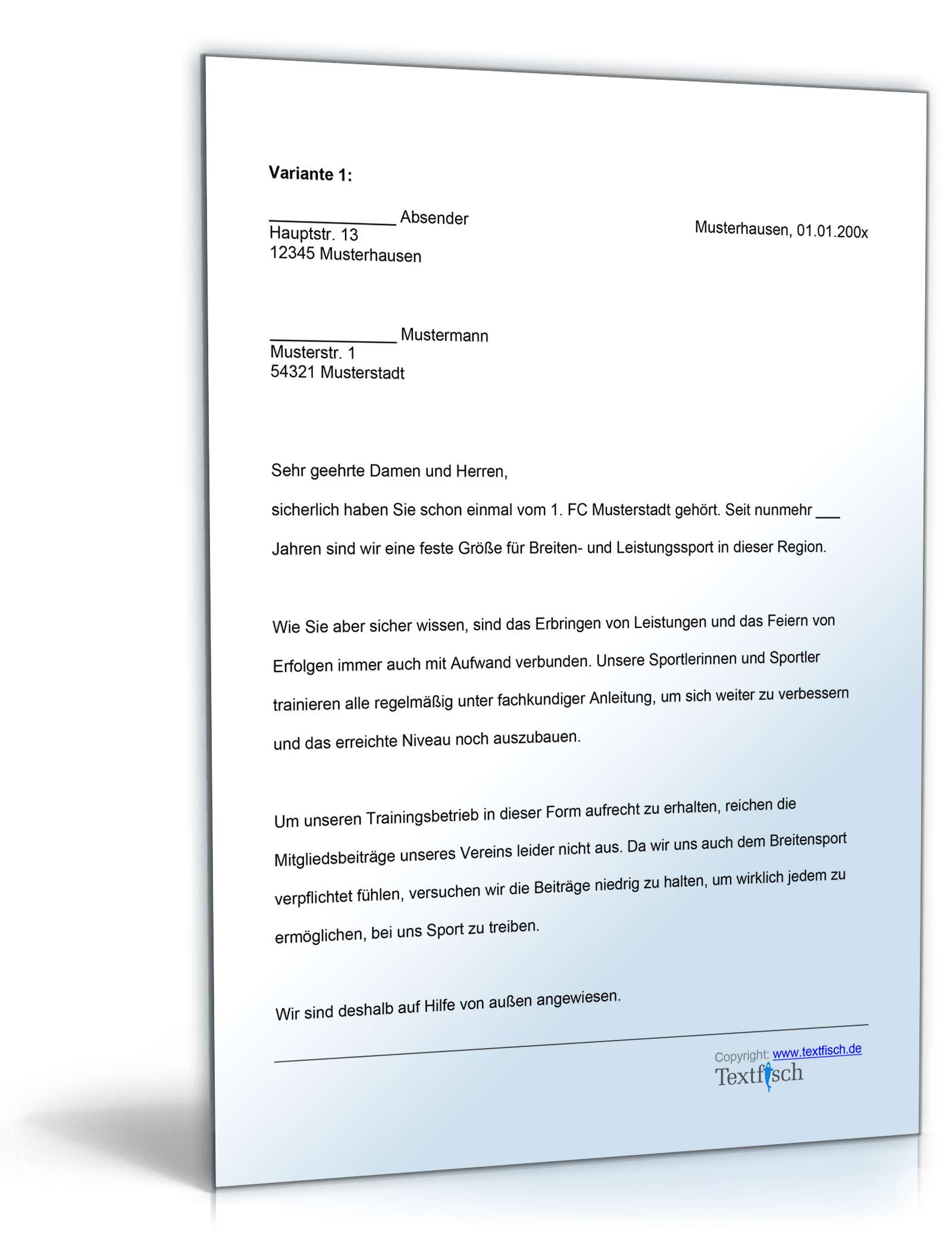 Sponsoringschreiben Sportverein Word