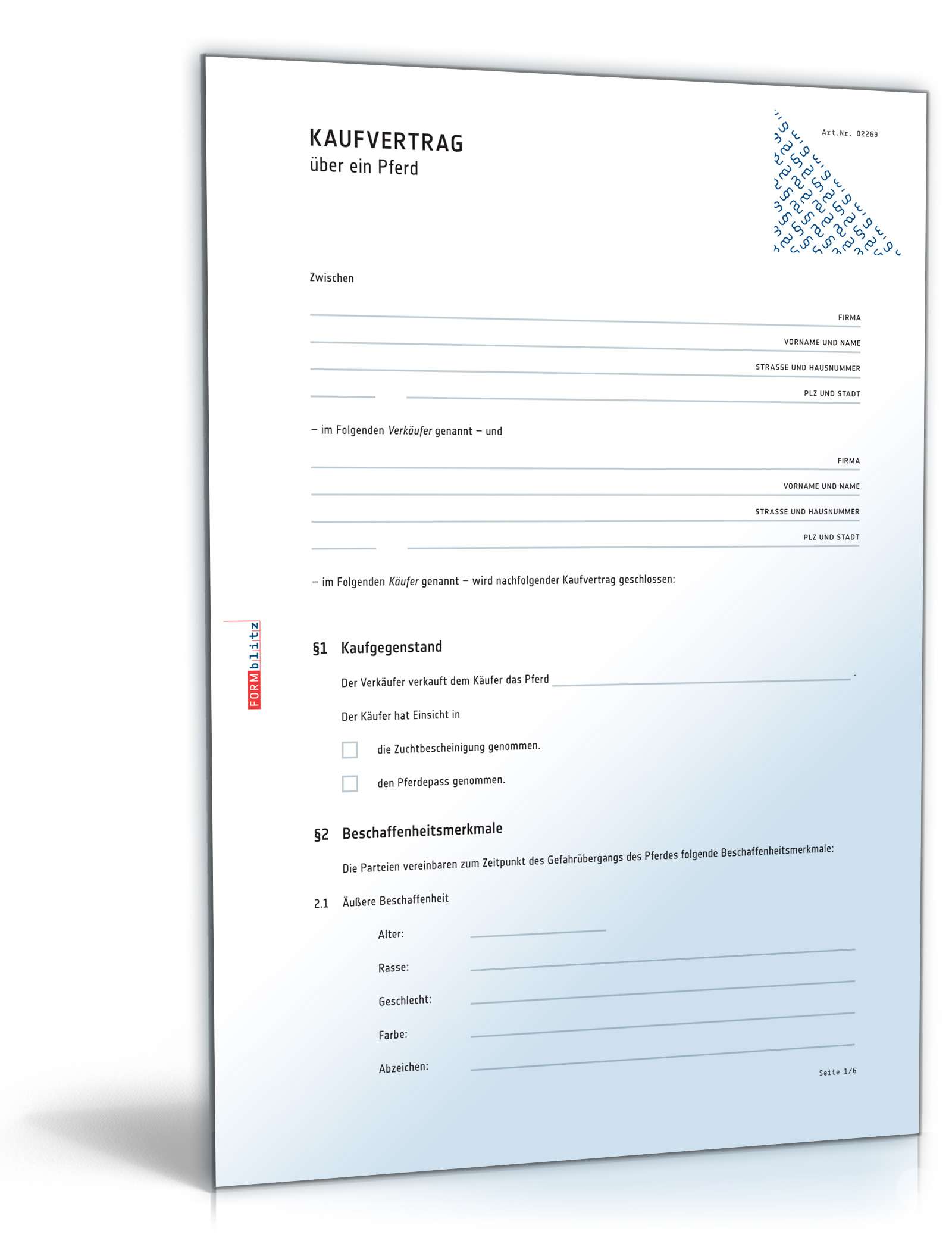 Kaufvertrag Pferd PDF