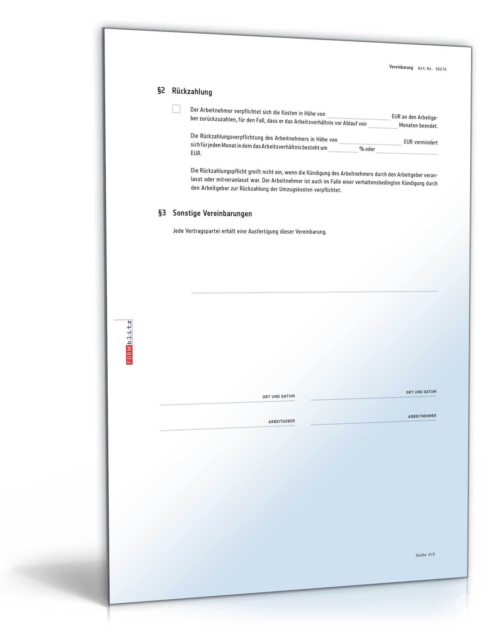 Vereinbarung über die Übernahme von Umzugskosten PDF. Seite: 2