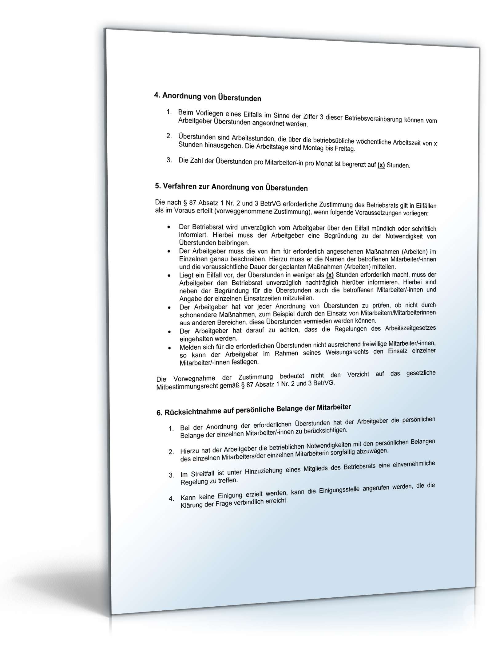 Betriebsvereinbarung zur Anordnung von Überstunden in Eilfällen PDF. Seite: 2