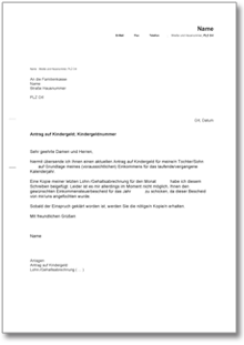 Antrag auf Kindergeld Word