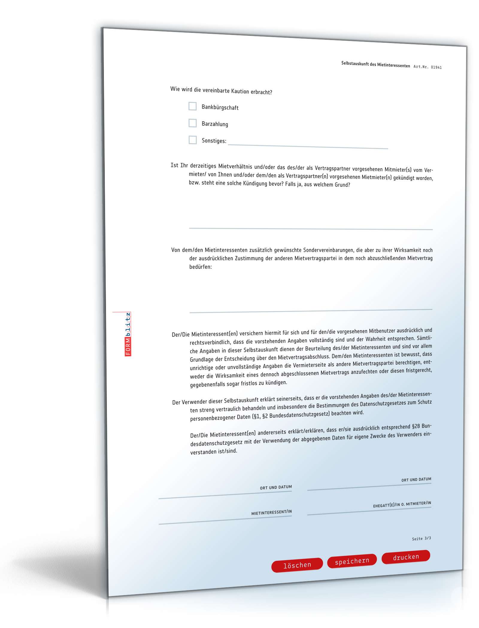 Selbstauskunft Mieter mit Einwilligung nach DSGVO PDF. Seite: 3