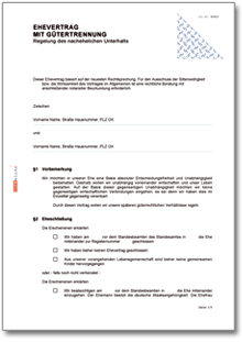 Ehevertrag mit Gütertrennung Word