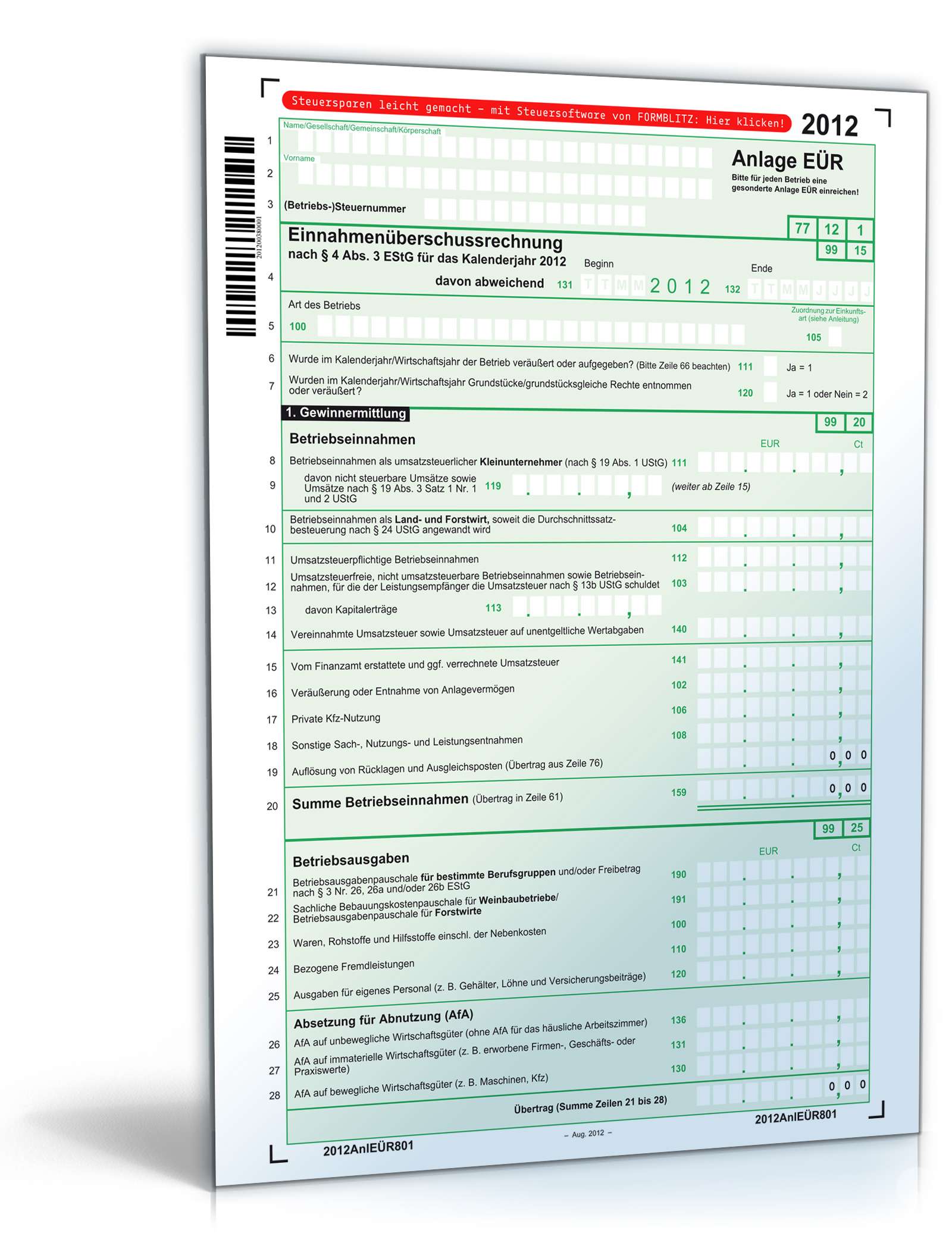 Anlage EÜR 2012 PDF