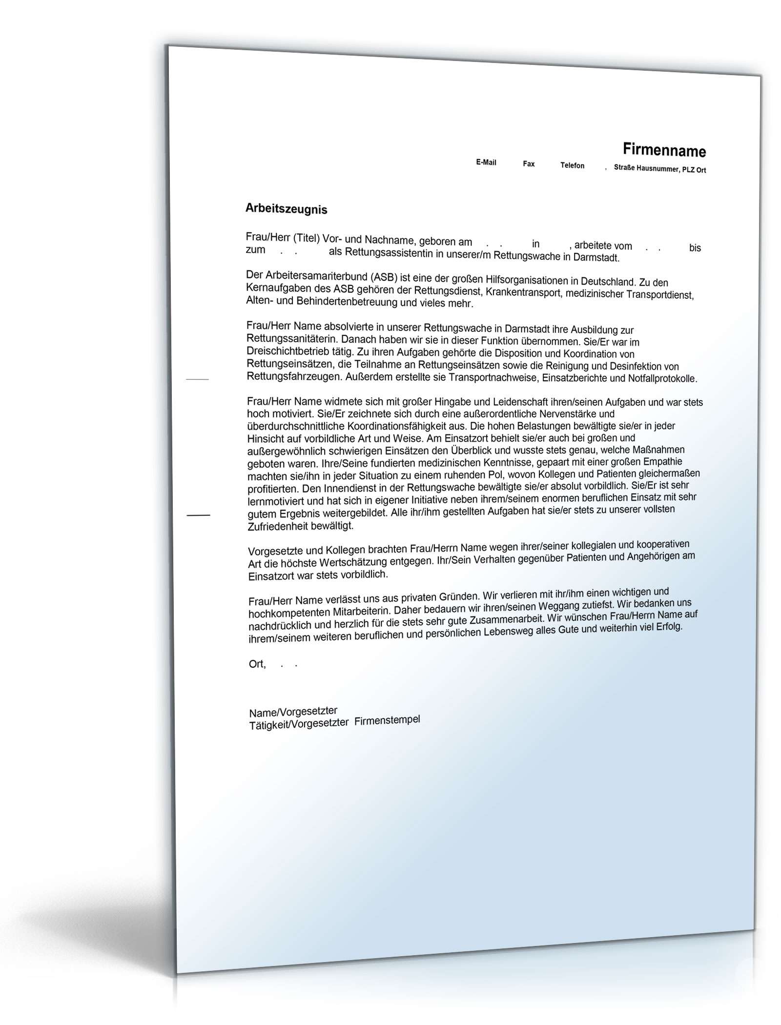 Arbeitszeugnis Rettungsassistent Excel. Seite: 4