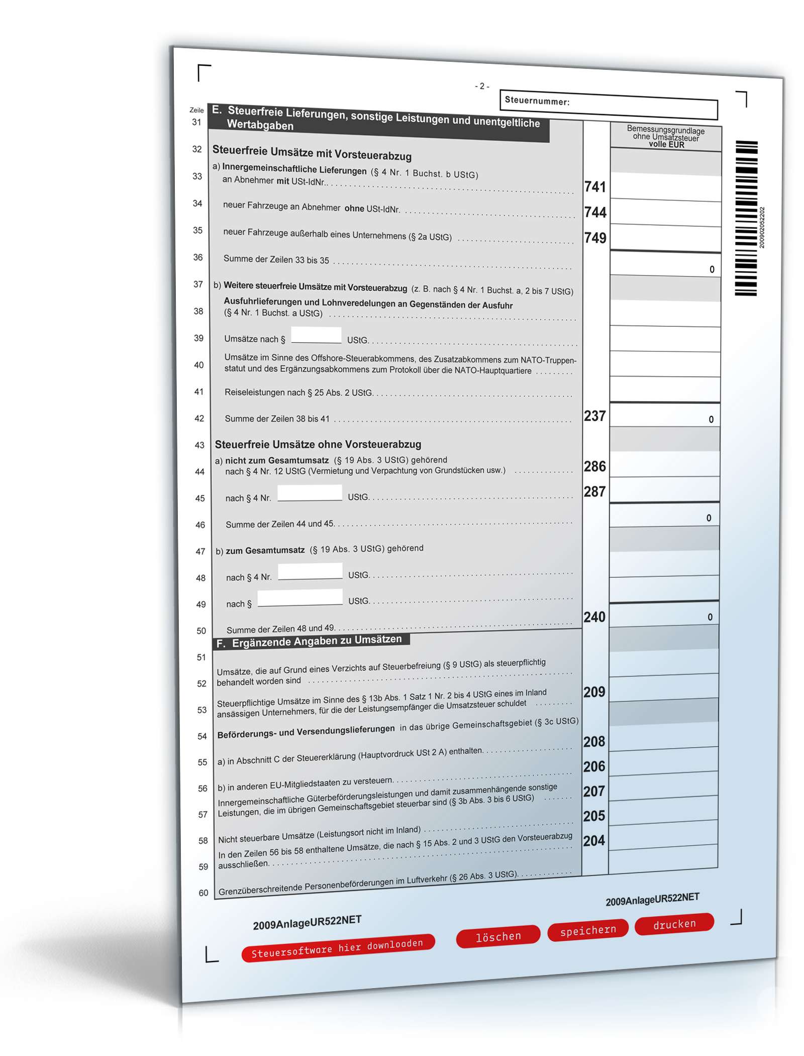 Umsatzsteuererklärung 2009 mit Anlage UR und UN PDF. Seite: 6