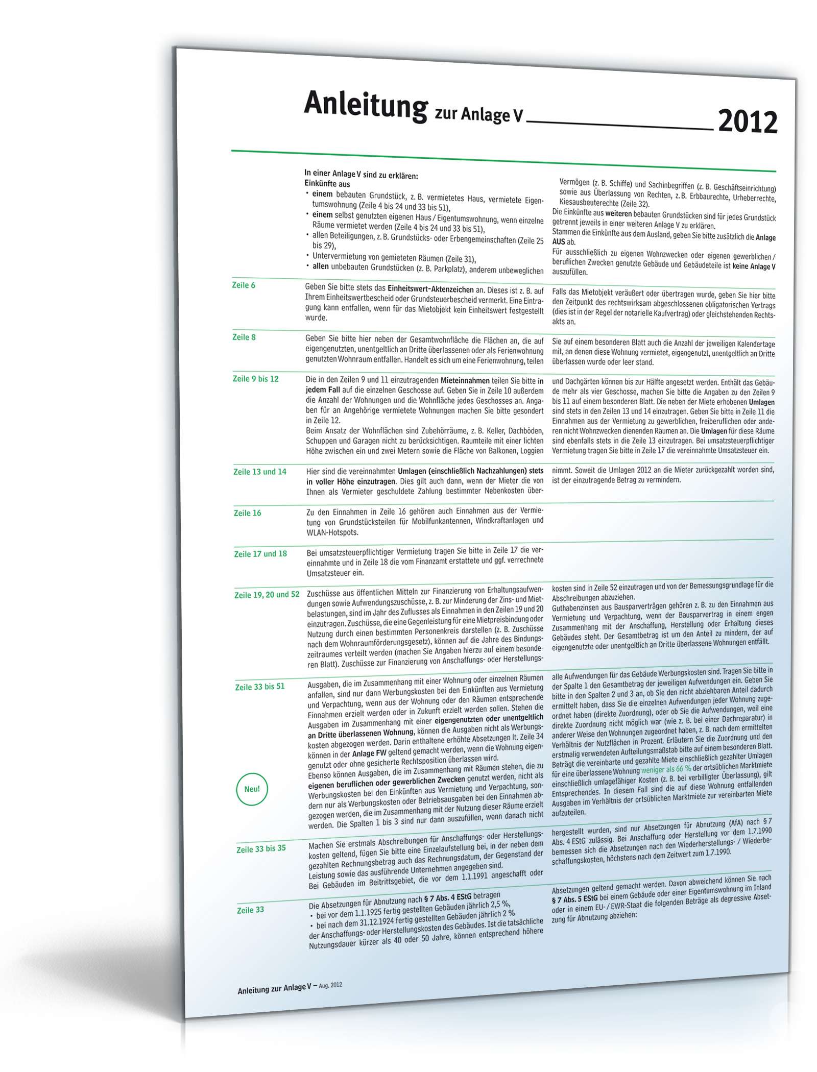 Anleitung zur Anlage V 2012 PDF