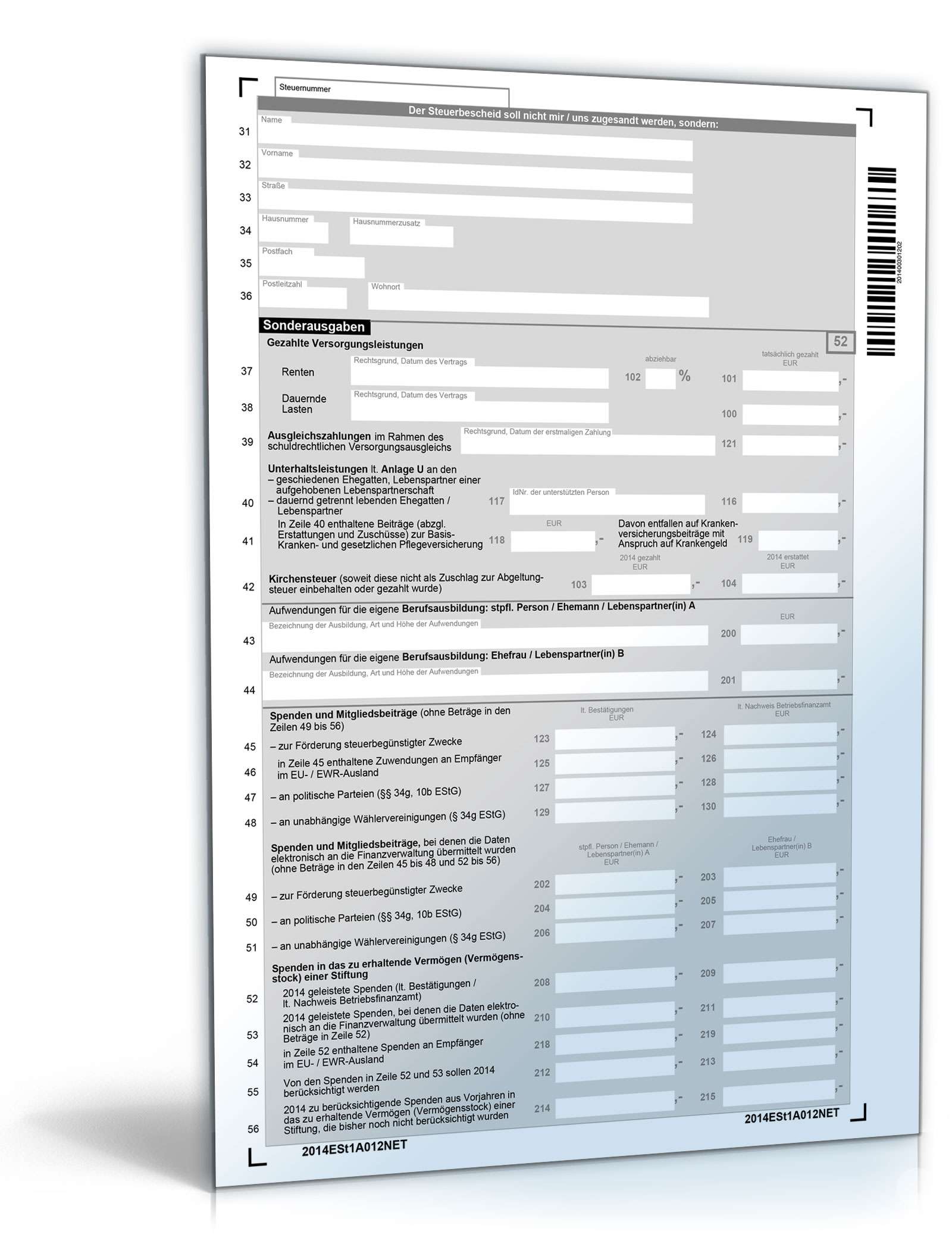 Einkommensteuererklärung 2014 - Mantelbogen  PDF. Seite: 2