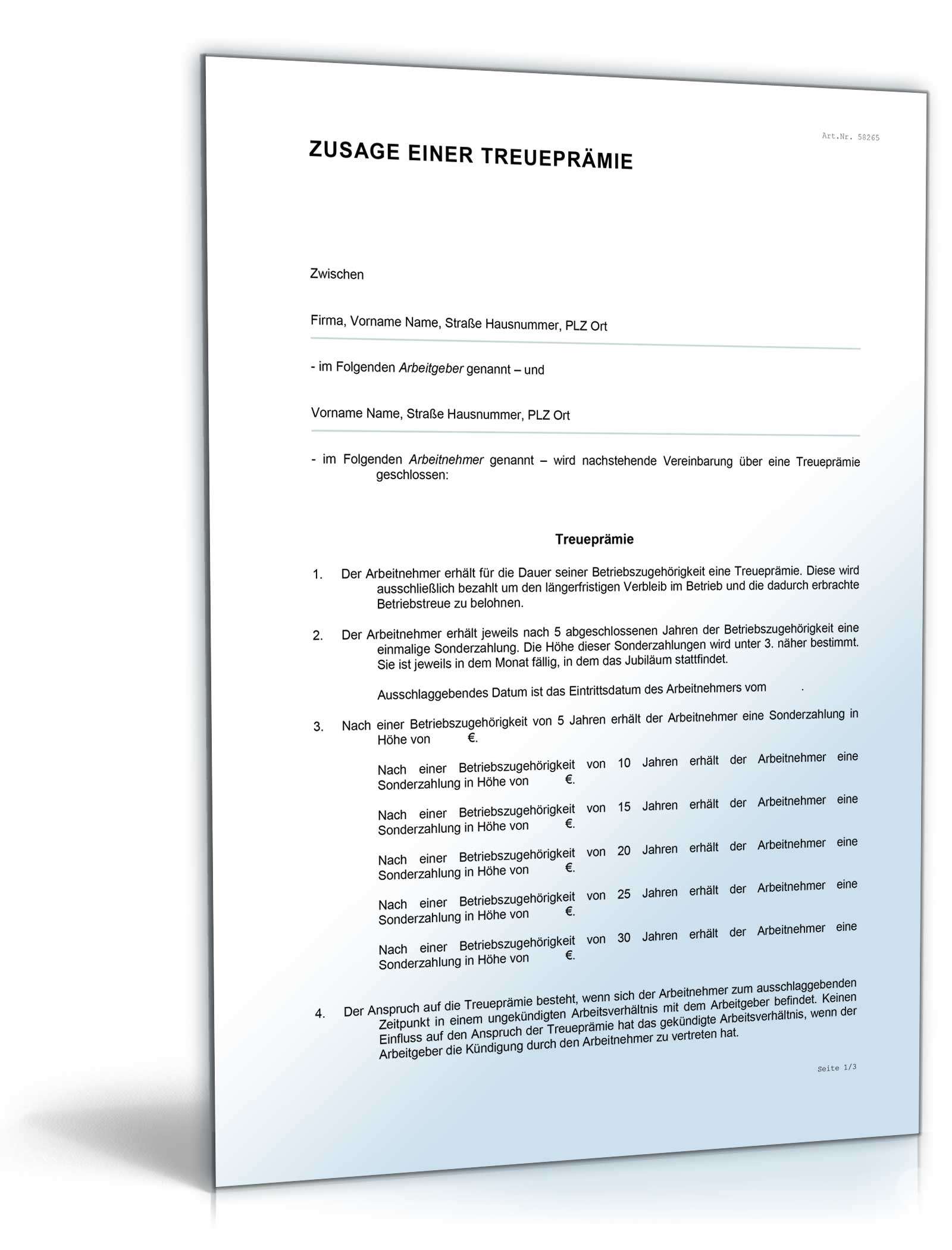 Zusage einer Treueprämie Word. Seite: 2