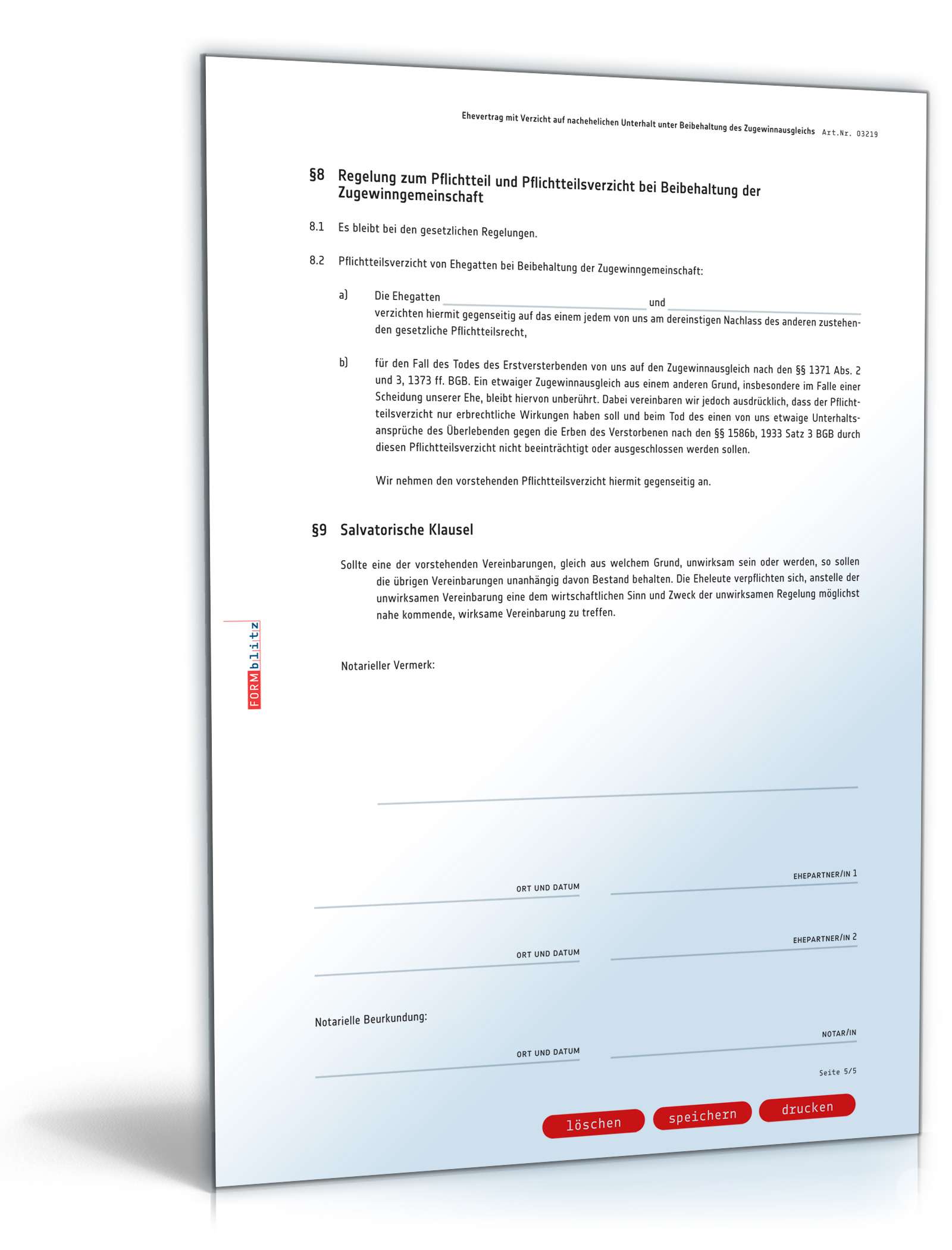 Ehevertrag mit Verzicht auf nachehelichen Unterhalt und Beibehaltung des Versorgungsausgleichs PDF. Seite: 5