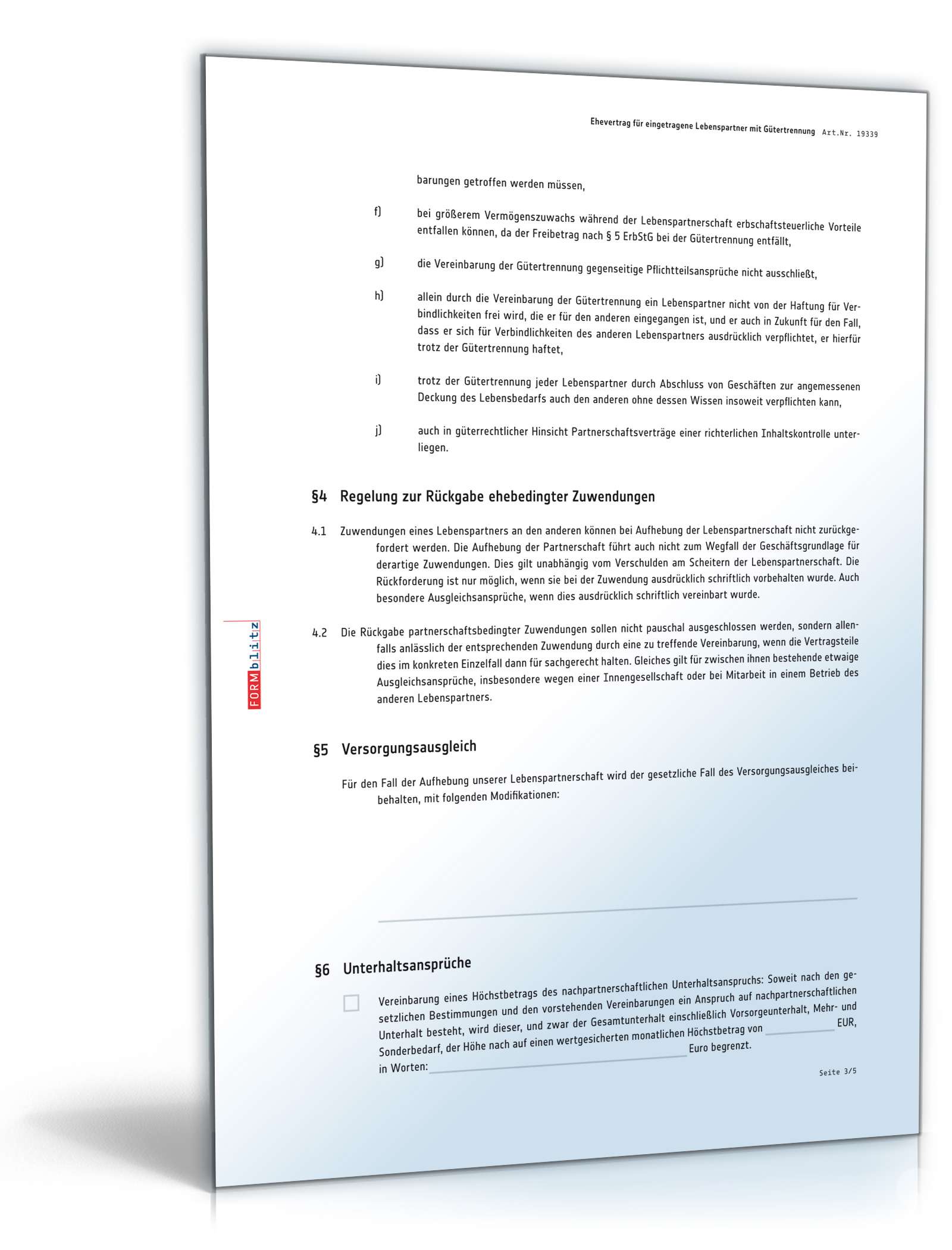 Ehevertrag eingetragene Lebenspartner Gütertrennung PDF. Seite: 3