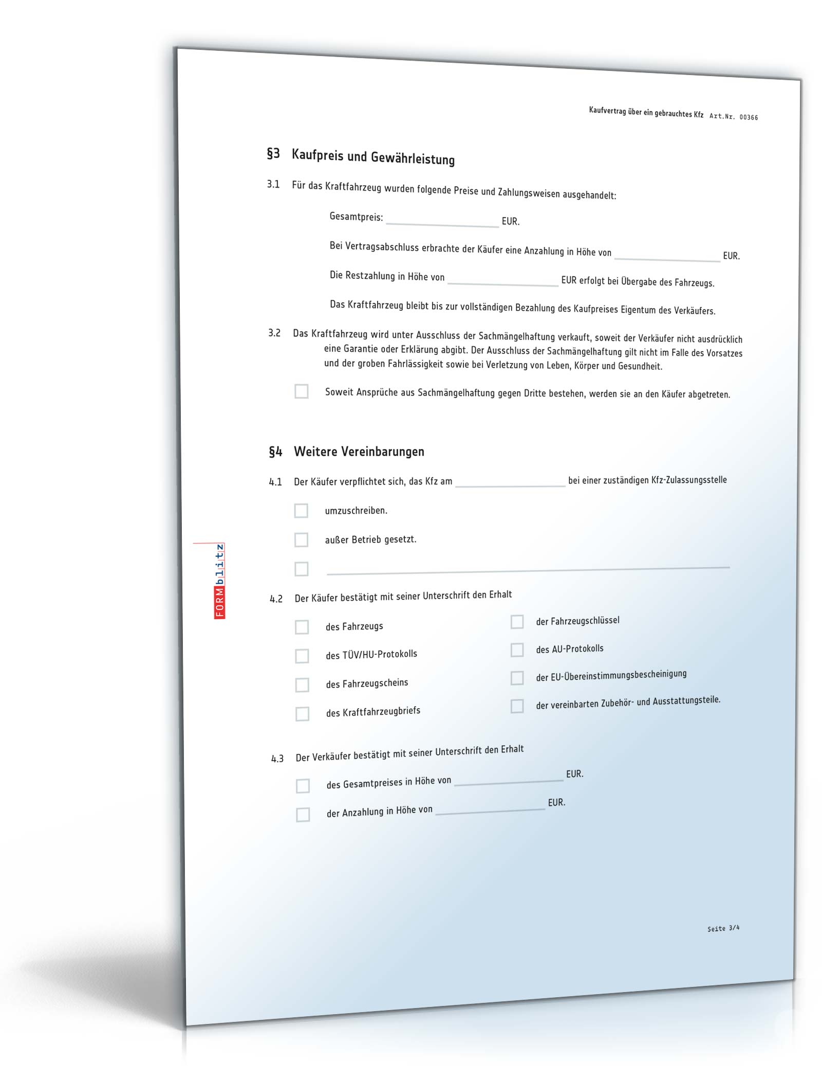 Kfz-Kaufvertrag Privatverkauf PDF. Seite: 3