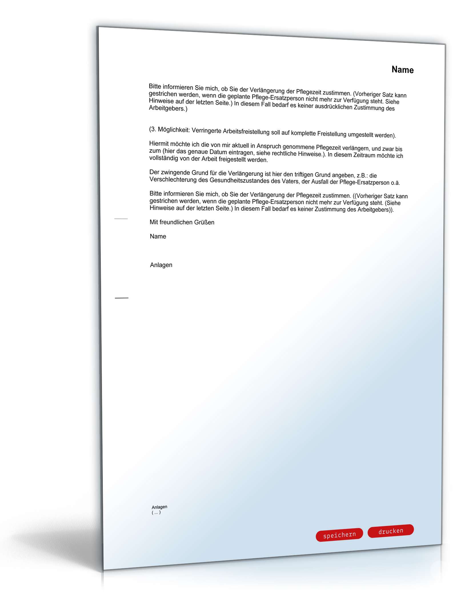 Antrag Verlängerung Pflegezeit PDF. Seite: 2