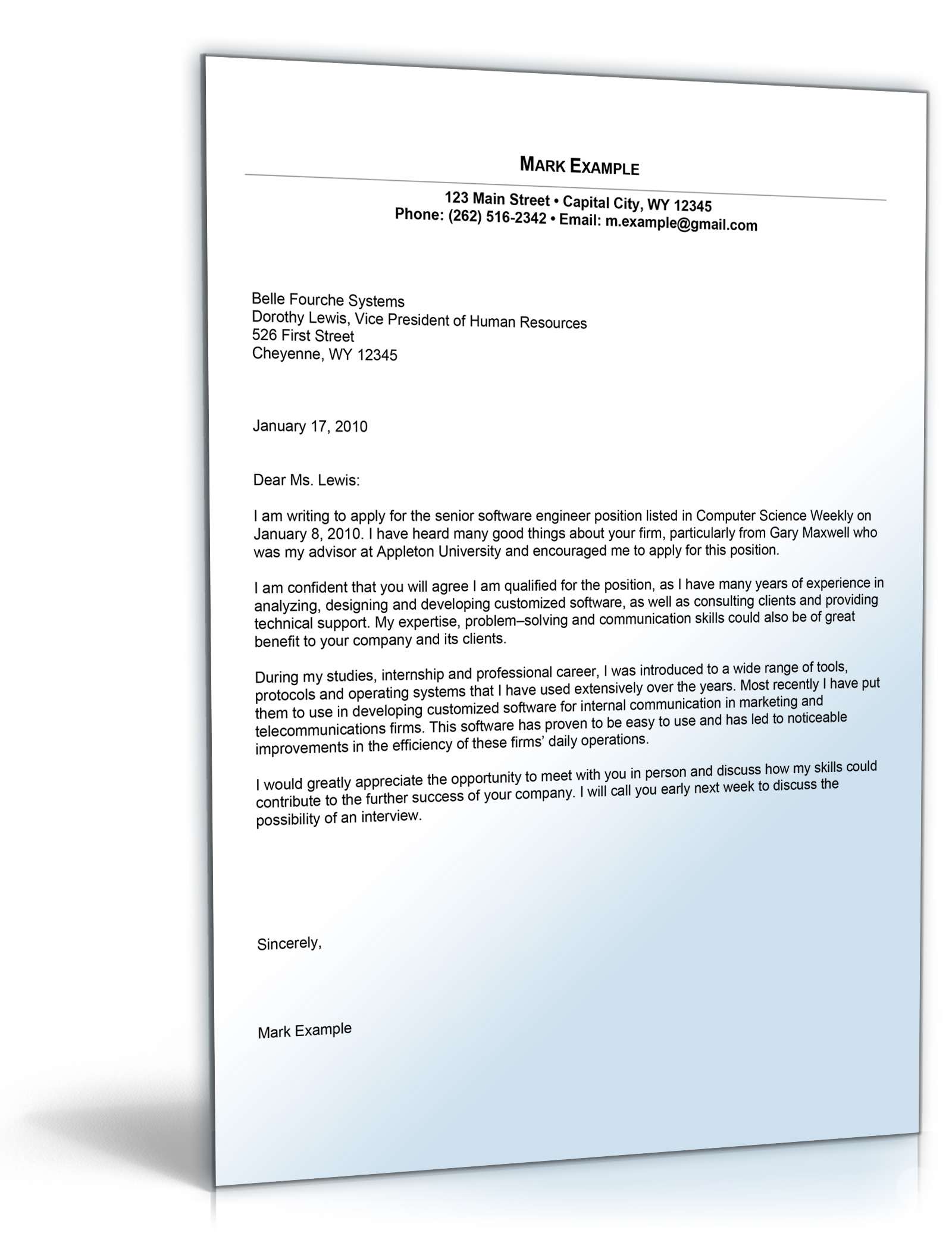 Anschreiben Bewerbung Software-Entwickler Englisch Excel