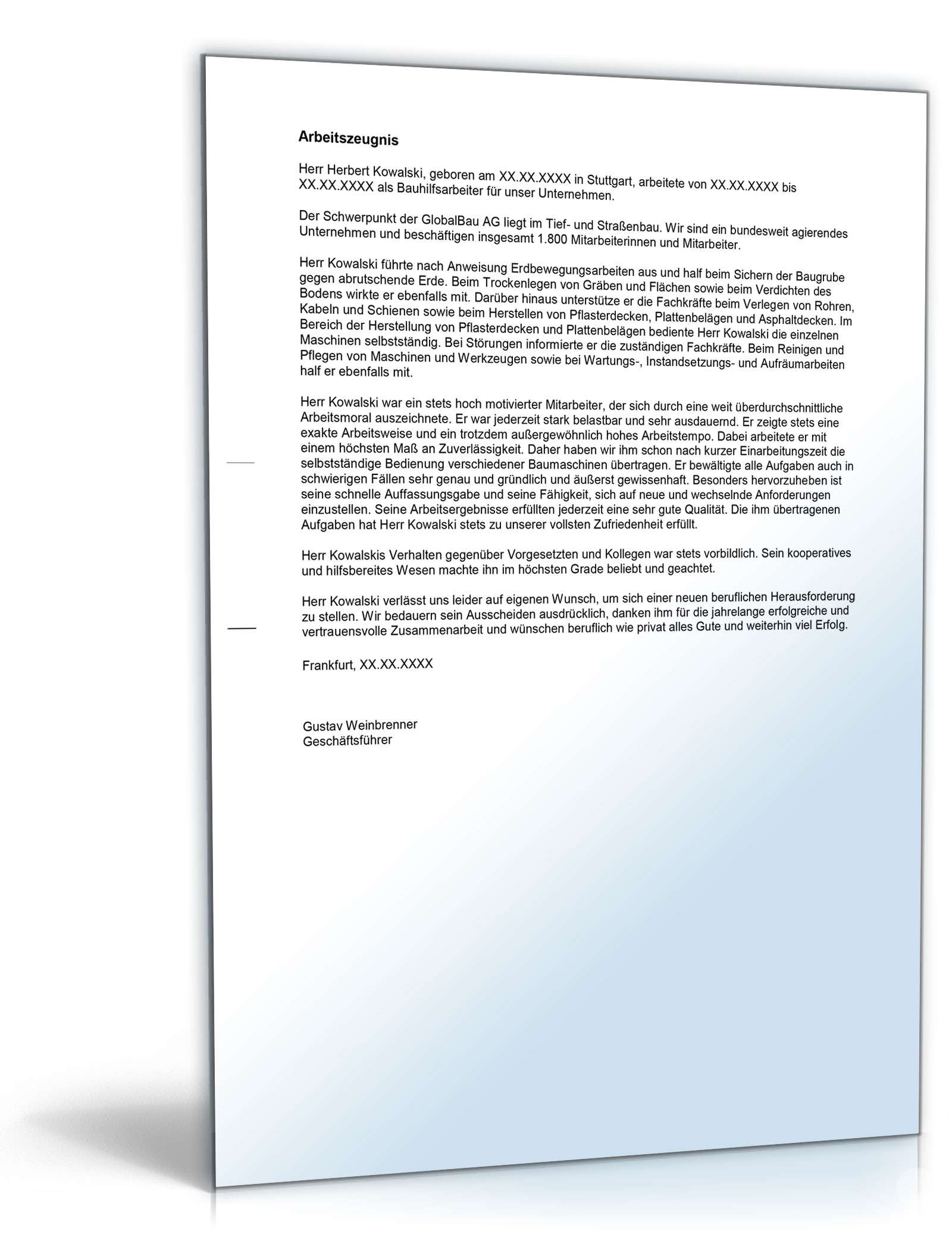 Arbeitszeugnis Bauhilfsarbeiter Excel. Seite: 3