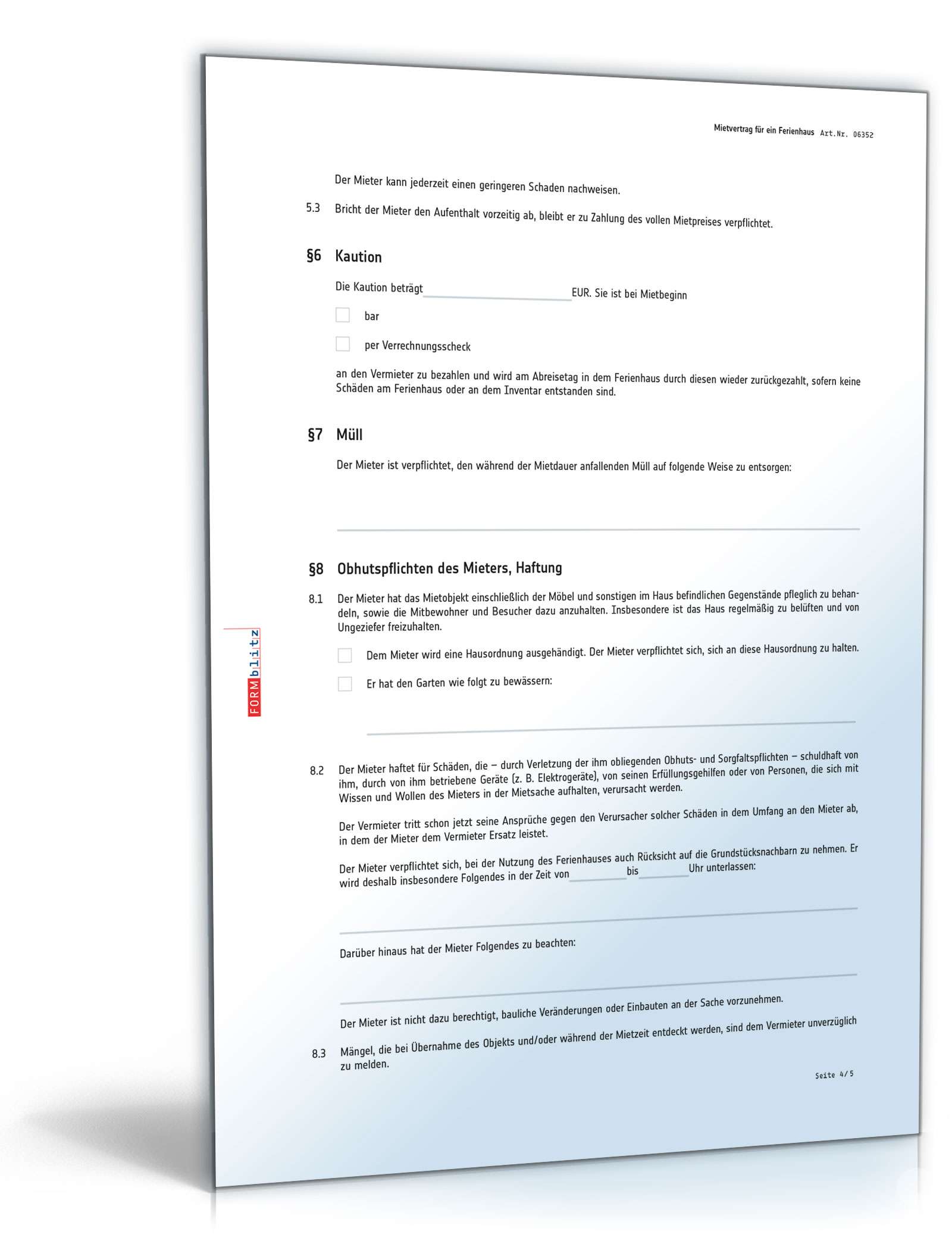Mietvertrag Ferienhaus PDF. Seite: 4