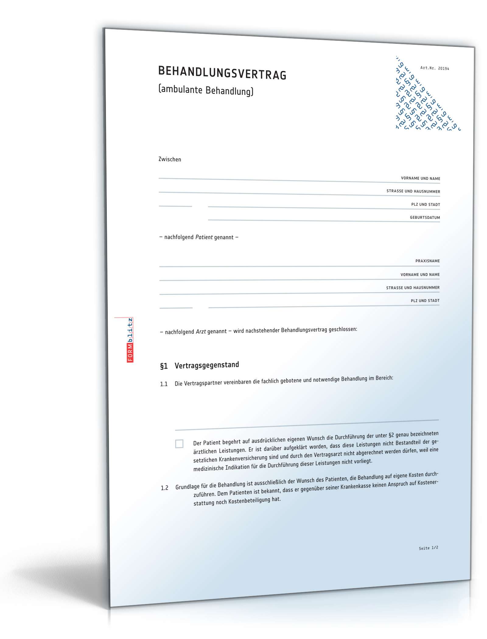 Behandlungsvertrag PDF