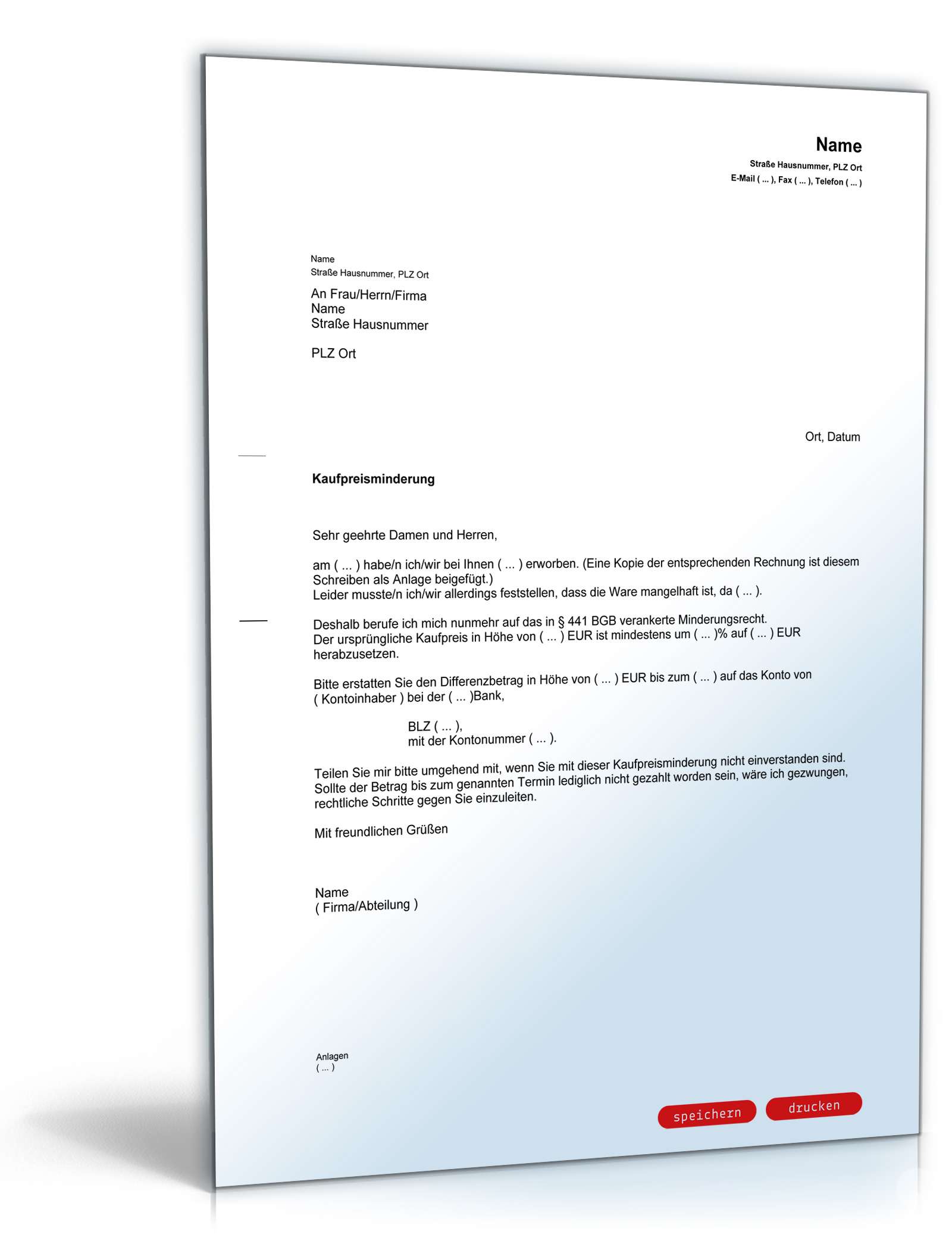 Minderung des Kaufpreises wegen beschädigter Ware PDF