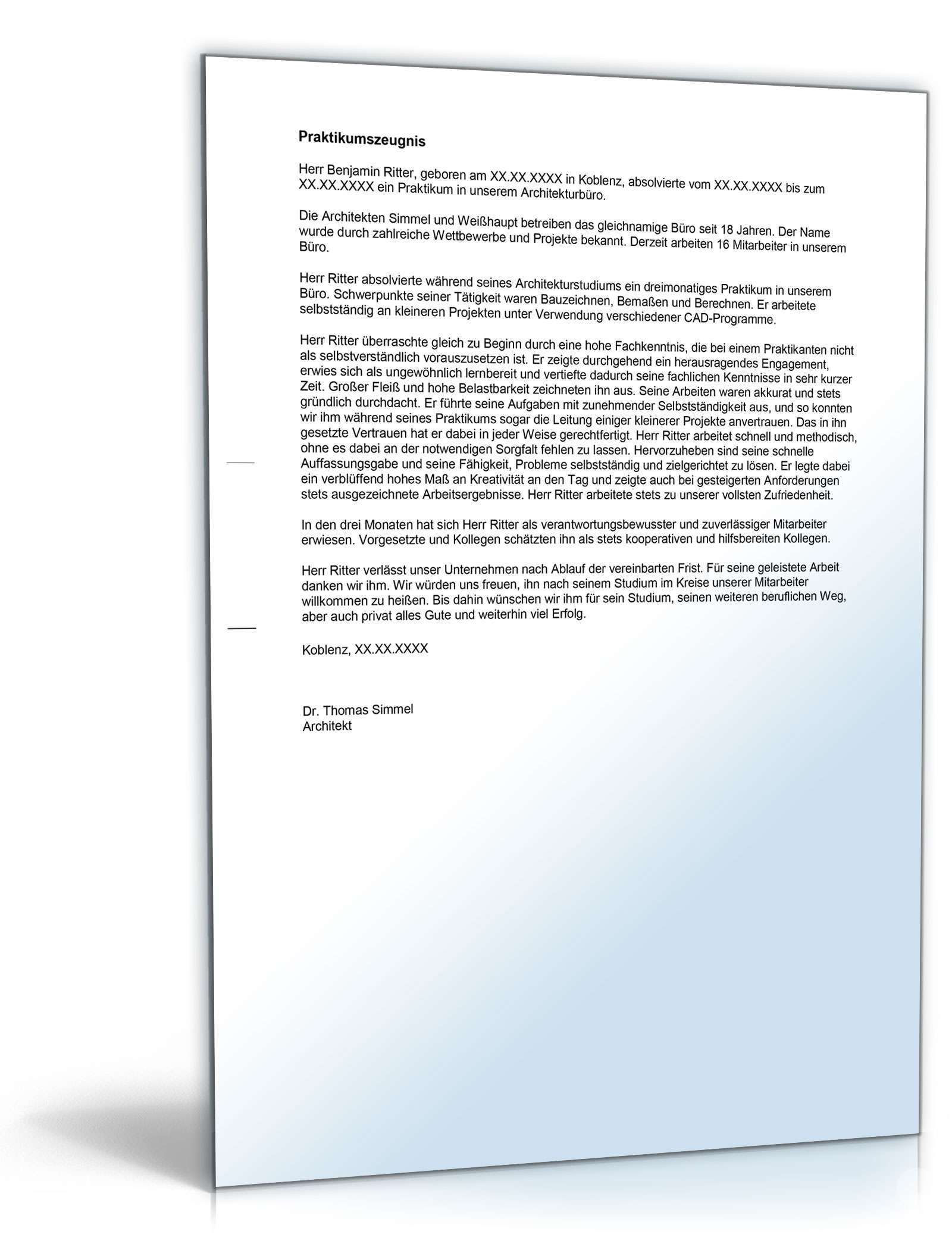 Praktikumszeugnis Bauzeichner Excel. Seite: 3