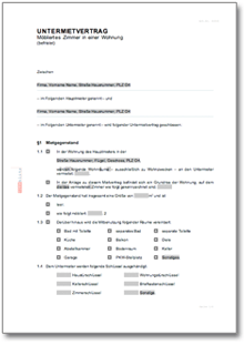 Befristeter Untermietvertrag möbliertes Zimmer Word