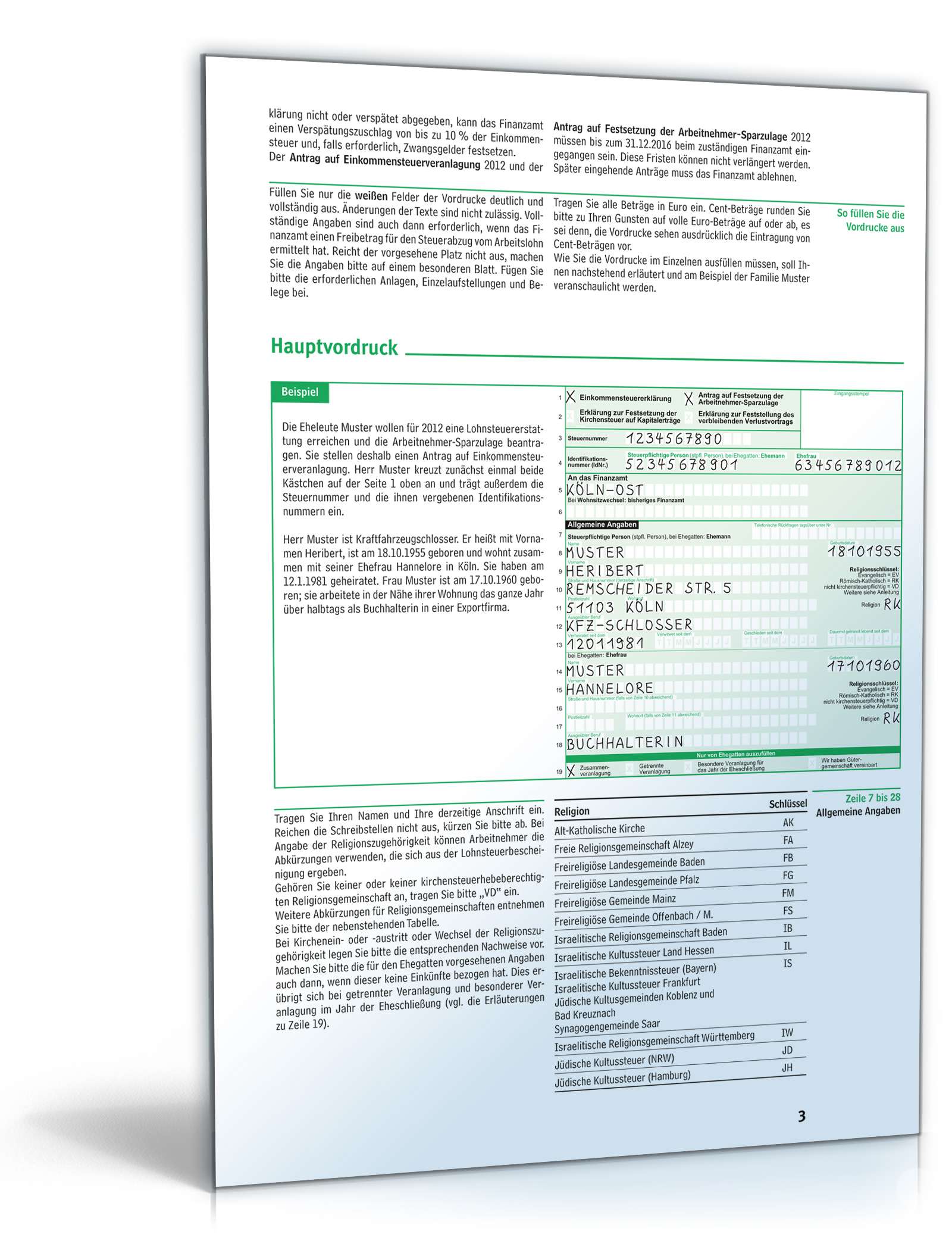 Anleitung zum ausfüllen der Einkommensteuererklärung 2012 PDF. Seite: 3