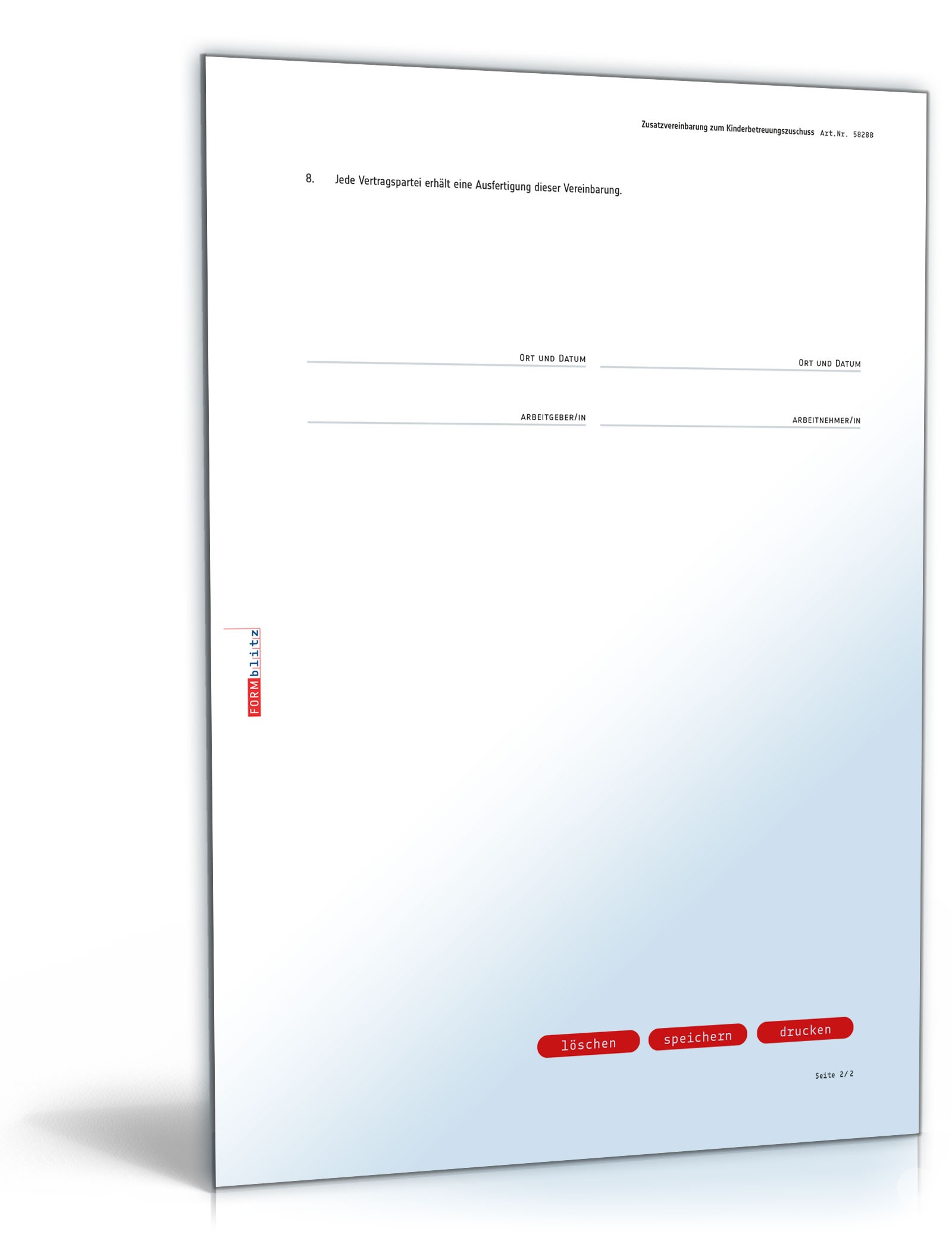 Zusatzvereinbarung zum Kinderbetreuungszuschuss PDF. Seite: 2