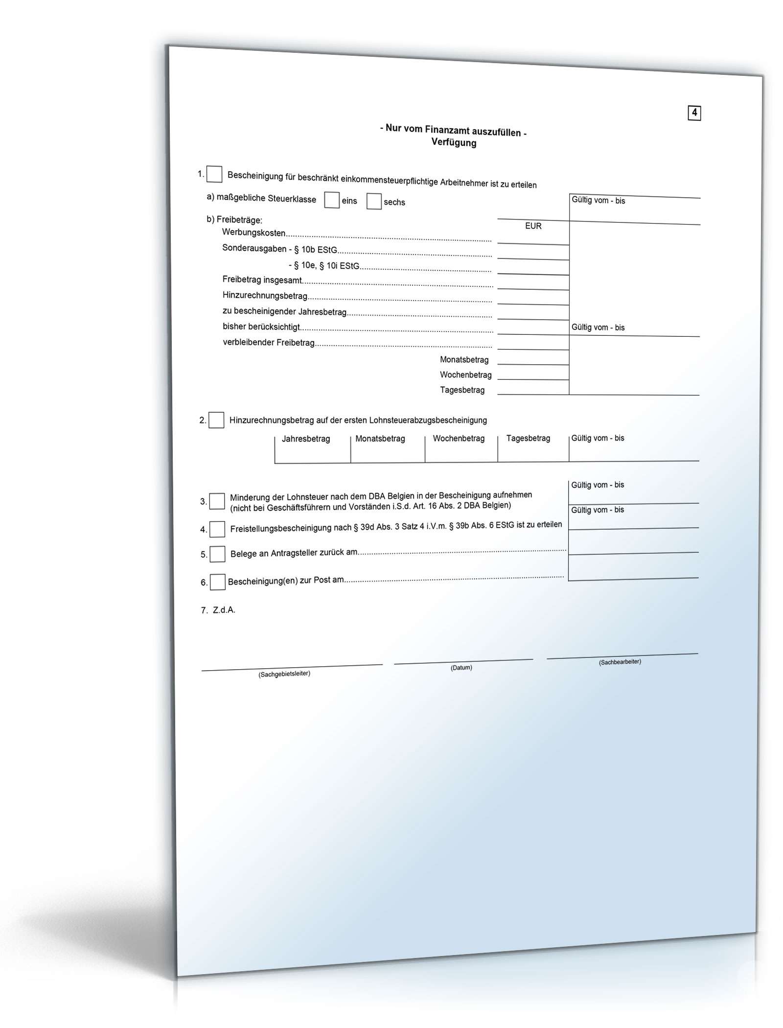 Bescheinigung für beschränkt einkommensteuerpflichtige Arbeitnehmer PDF. Seite: 4