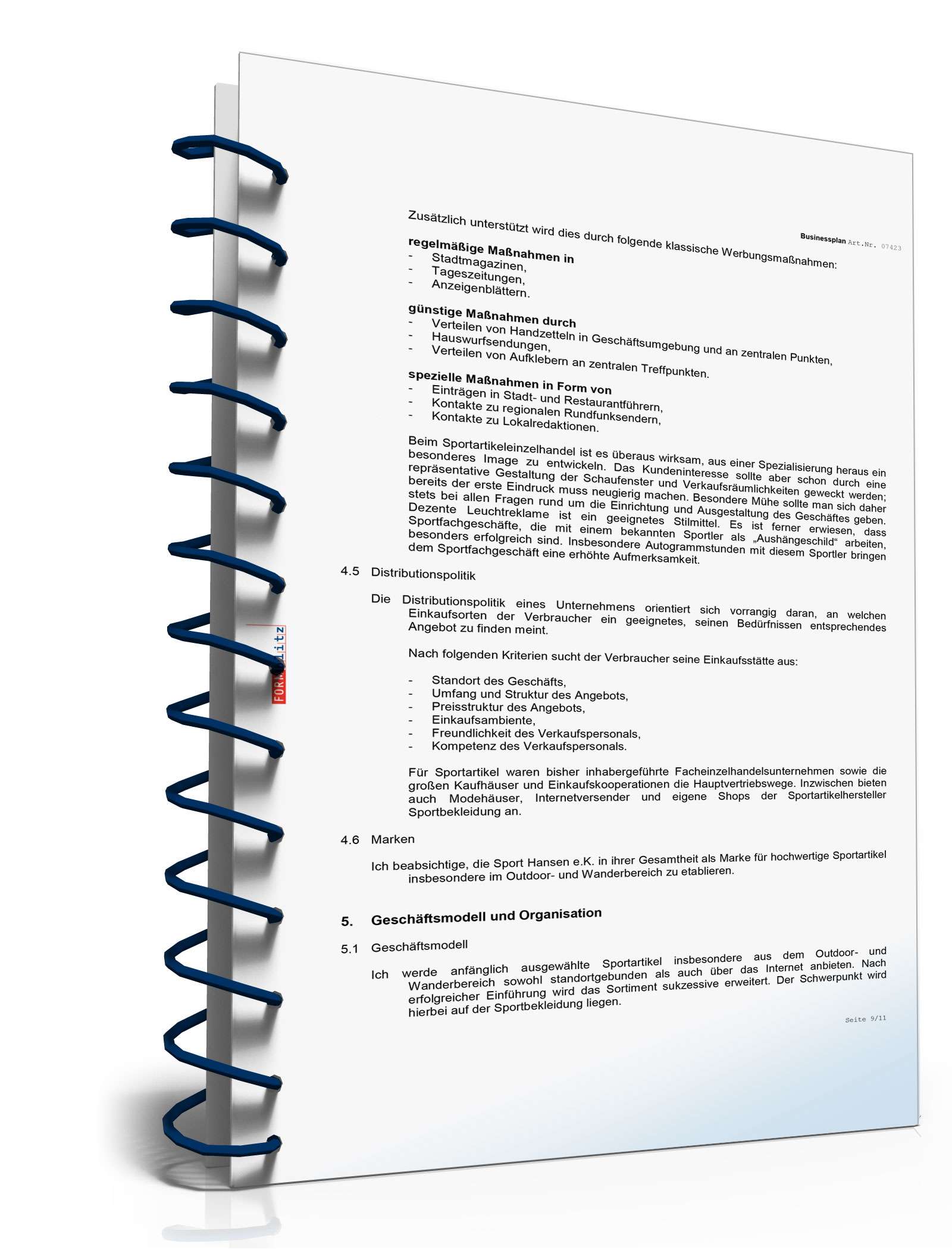 Businessplan Sportartikelladen Excel. Seite: 8