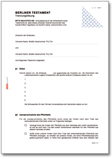 Berliner Testament Trennungslösung Word