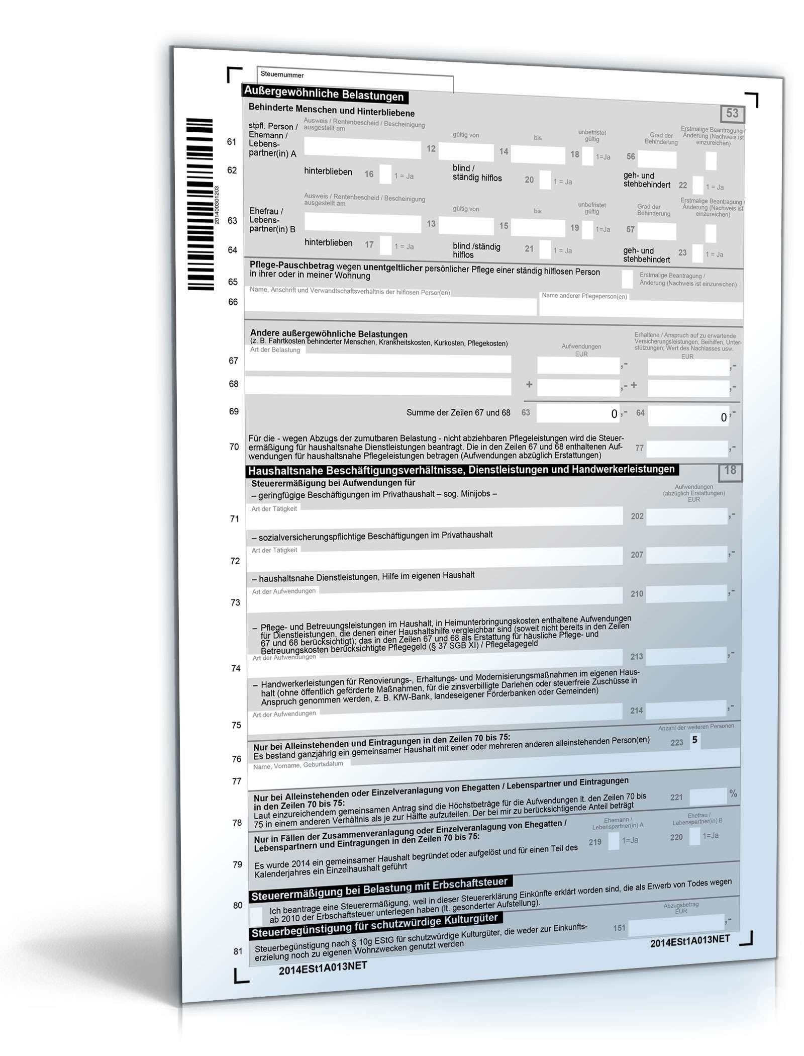 Einkommensteuererklärung 2014 - Mantelbogen  PDF. Seite: 3