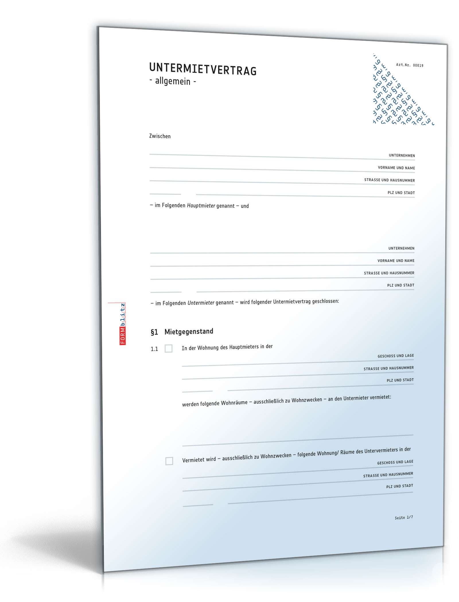 Untermietvertrag Wohnung PDF