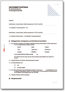 Untermietvertrag Gewerberäume mit Bürogemeinschaft Word