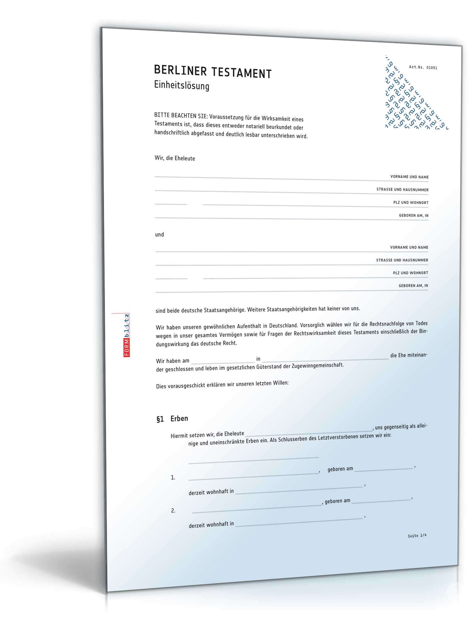 Berliner Testament Einheitslösung PDF