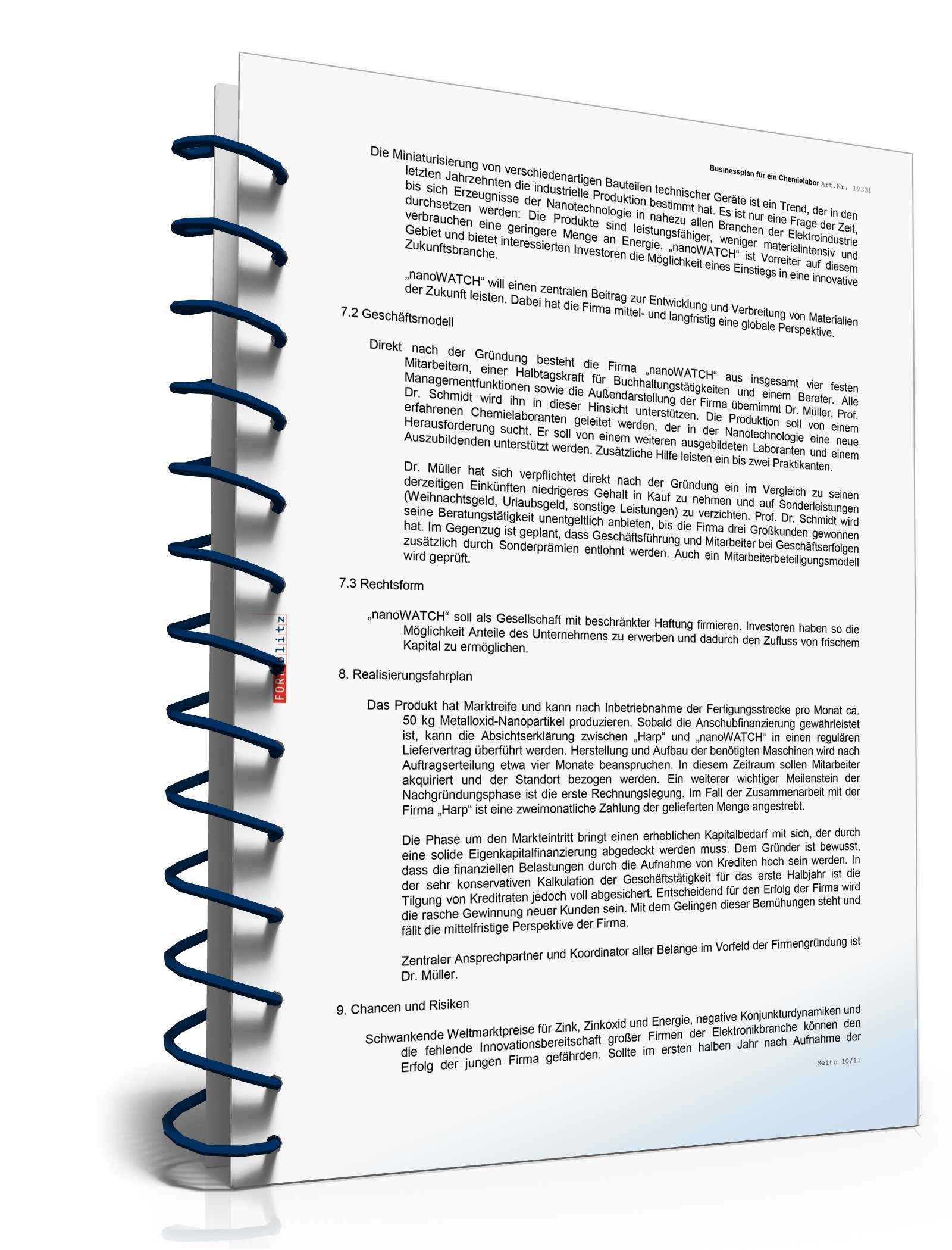 Businessplan Chemielabor/Chemieunternehmen Excel. Seite: 12