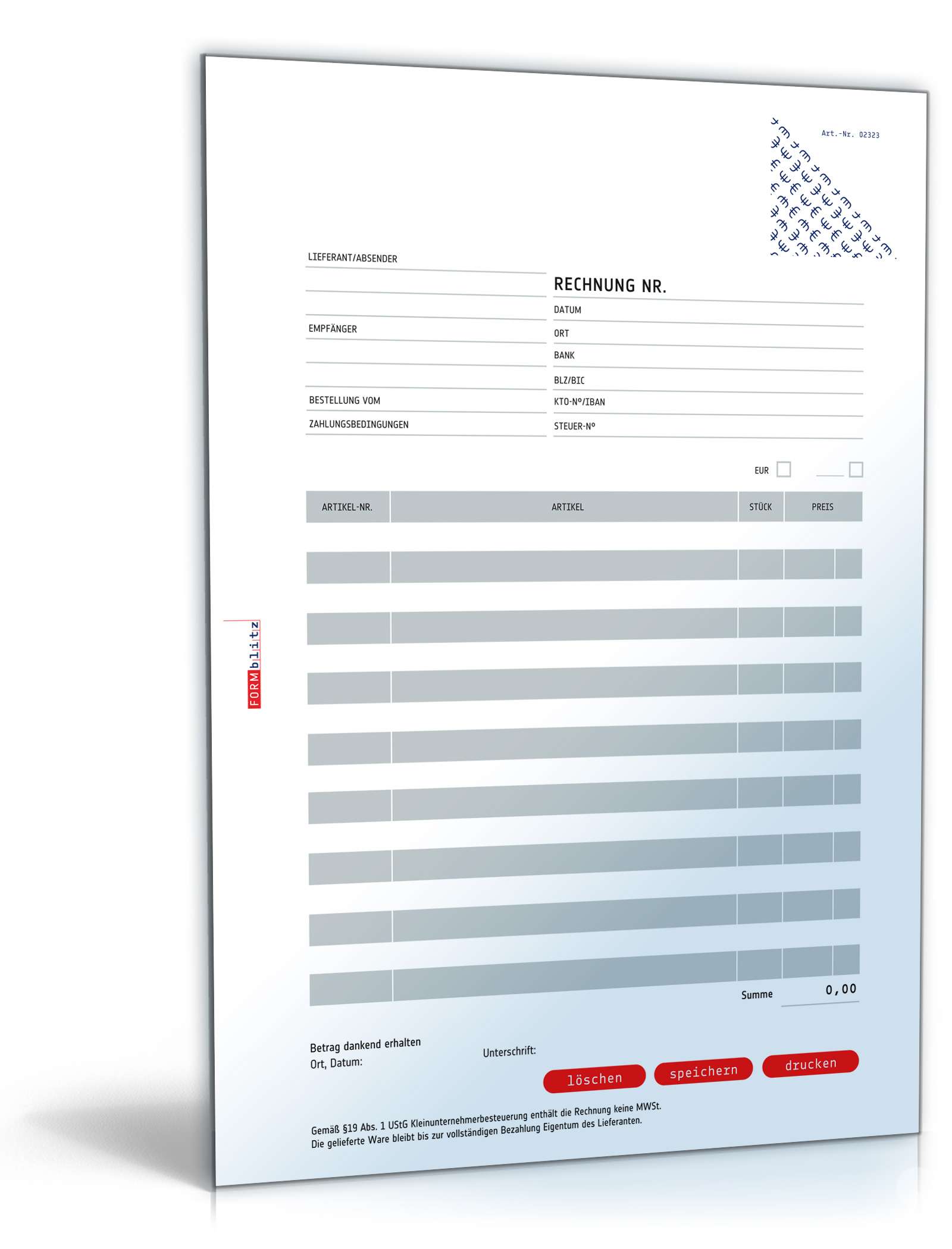 Rechnung Kleinunternehmer ohne Mehrwertsteuer PDF