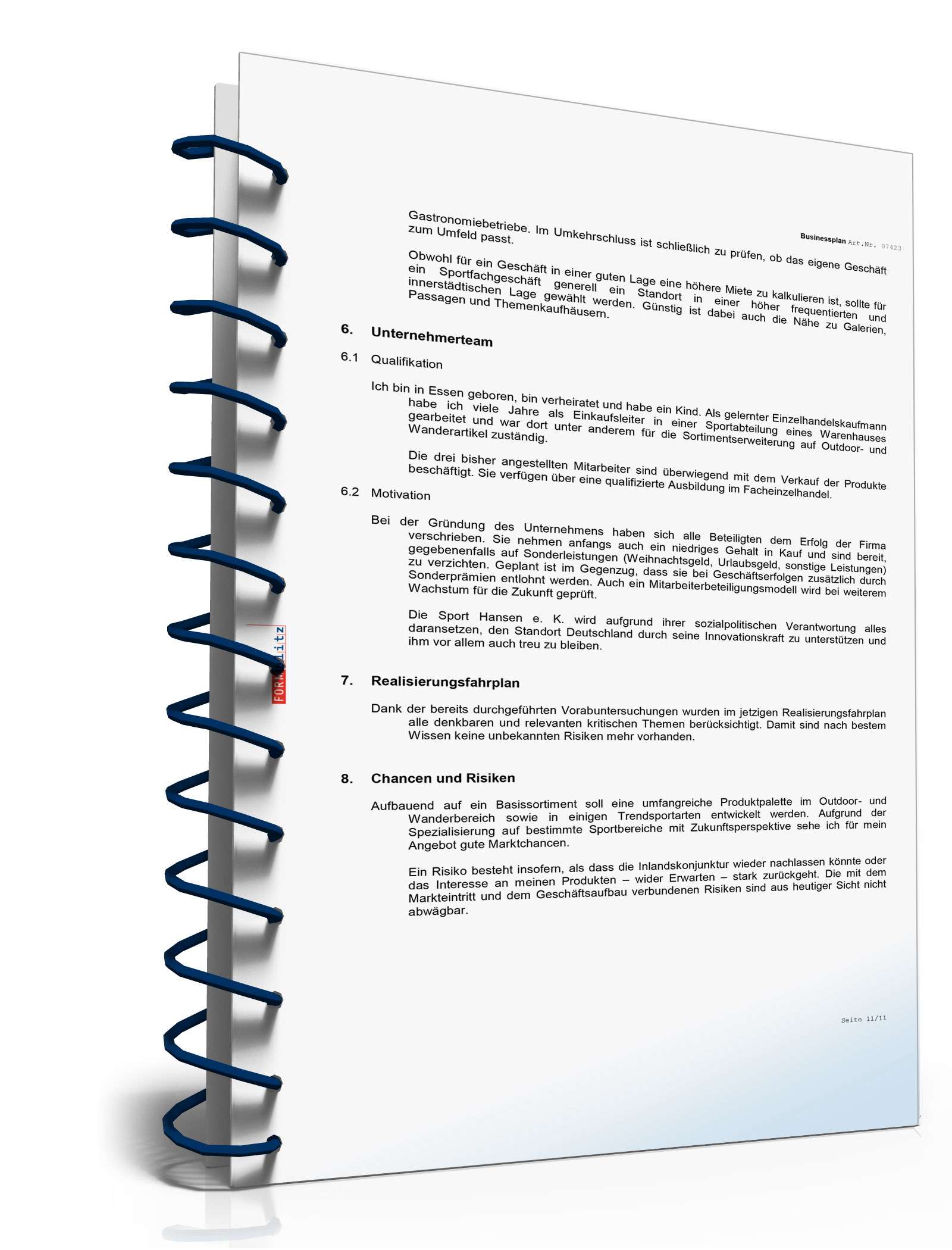 Businessplan Sportartikelladen Excel. Seite: 10