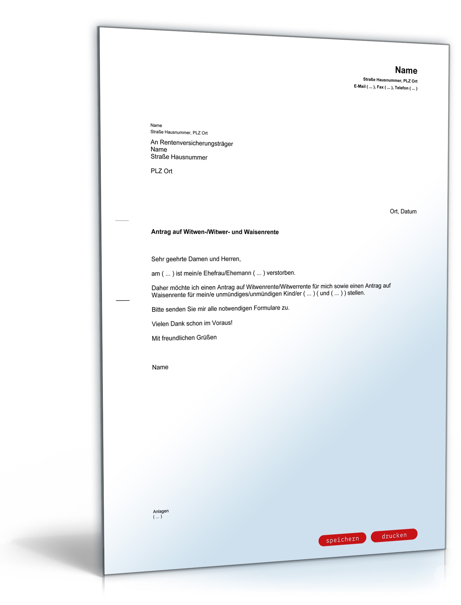 Antrag auf Witwen- und Waisenrente PDF