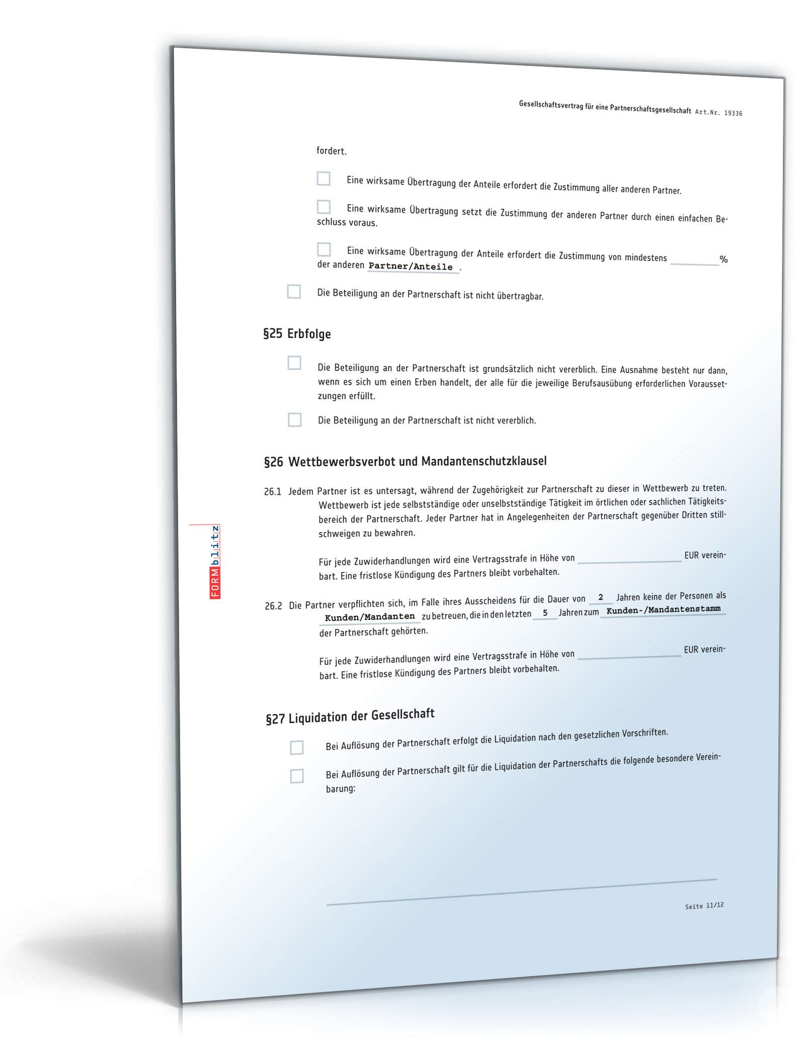 Gesellschaftsvertrag Partnerschaftsgesellschaft PDF. Seite: 11