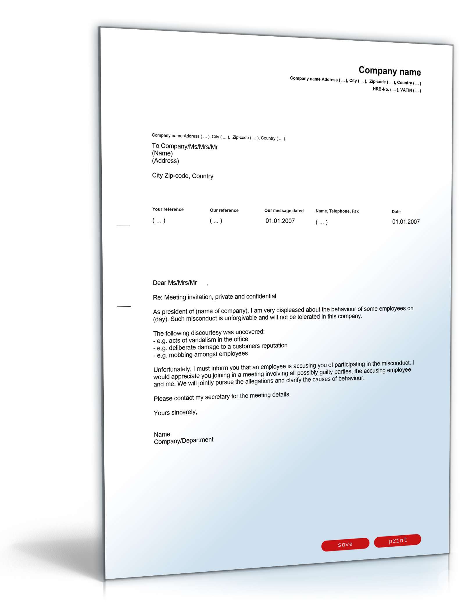 Einladung vertraulicher Gesprächstermin Englisch/Deutsch PDF