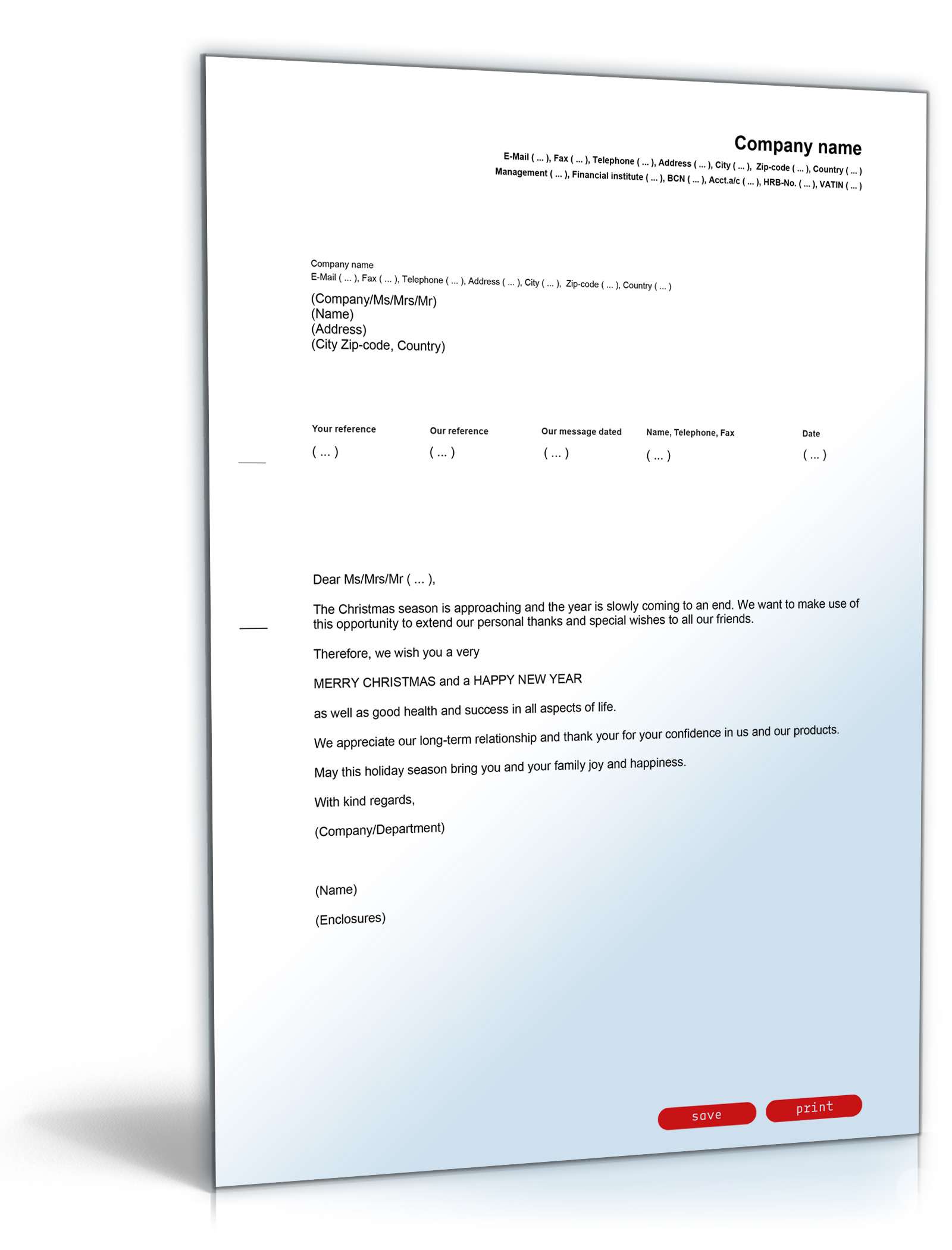 Weihnachtsbrief Geschäftspartner Englisch/Deutsch PDF