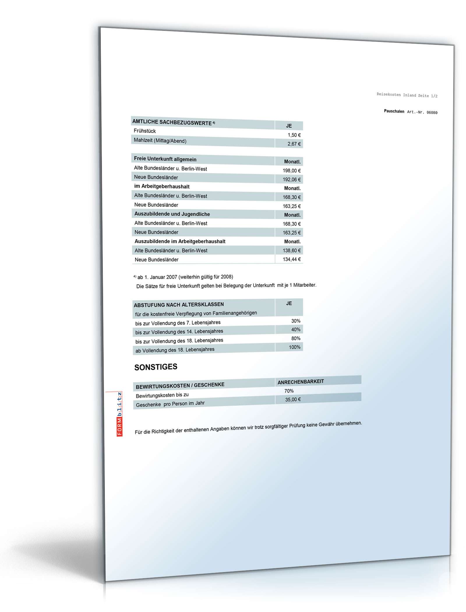 Diverse Pauschalsätze 2007/2008 Excel. Seite: 8