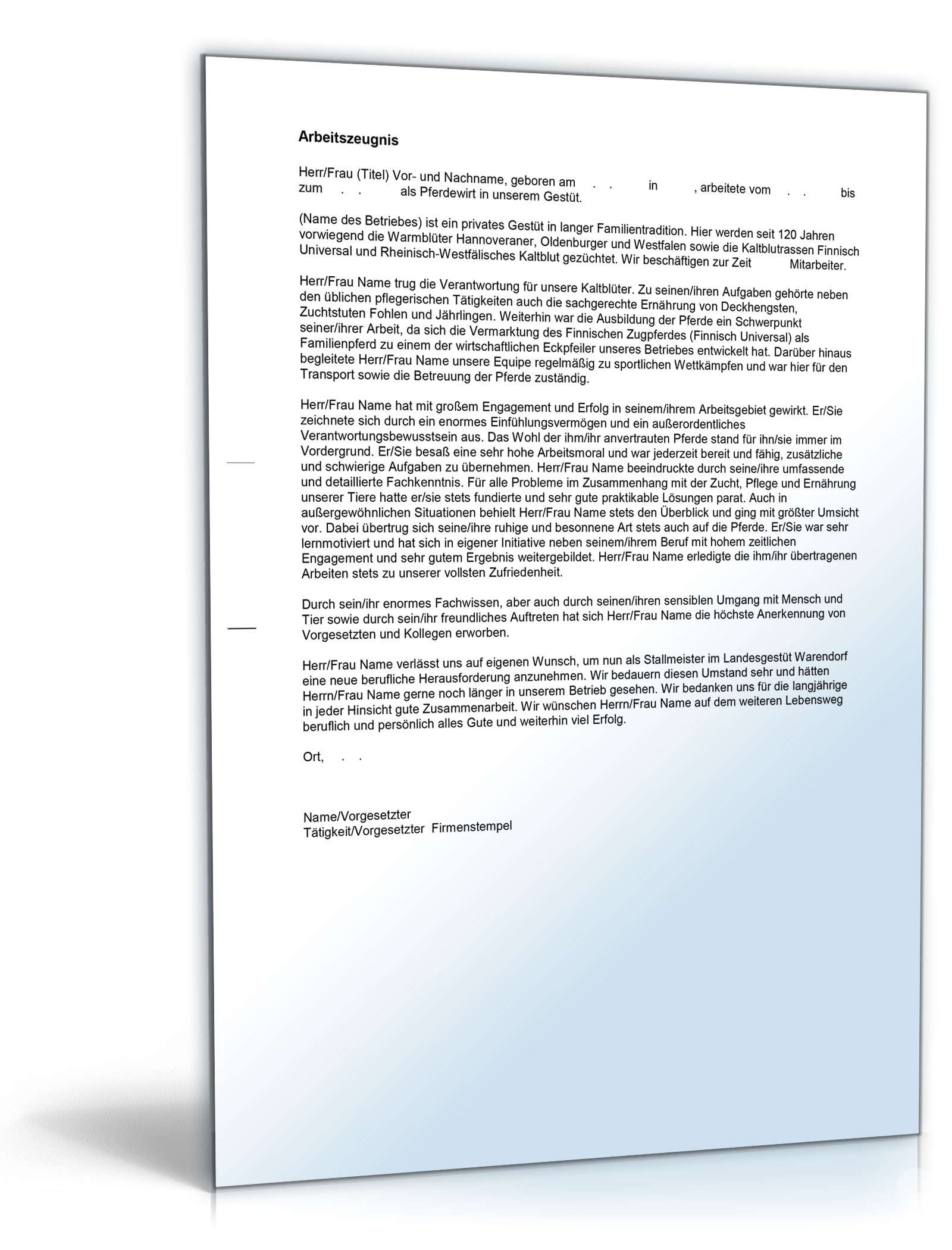 Arbeitszeugnis Pferdewirt Excel. Seite: 4