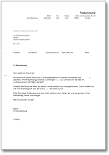 2. Abmahnung eines Mieters Word