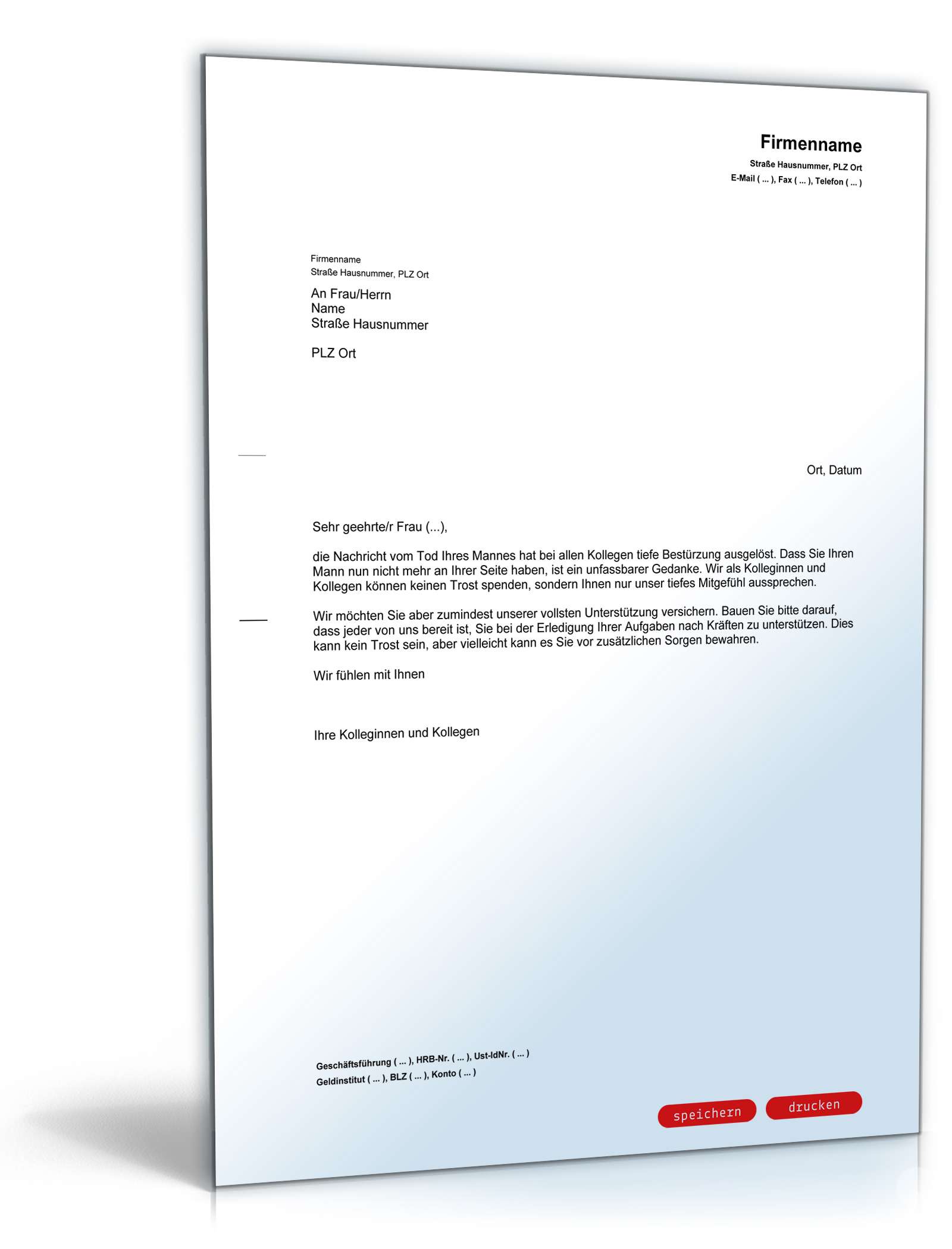 Kondolenzschreiben an trauernde Arbeitskollegin  PDF