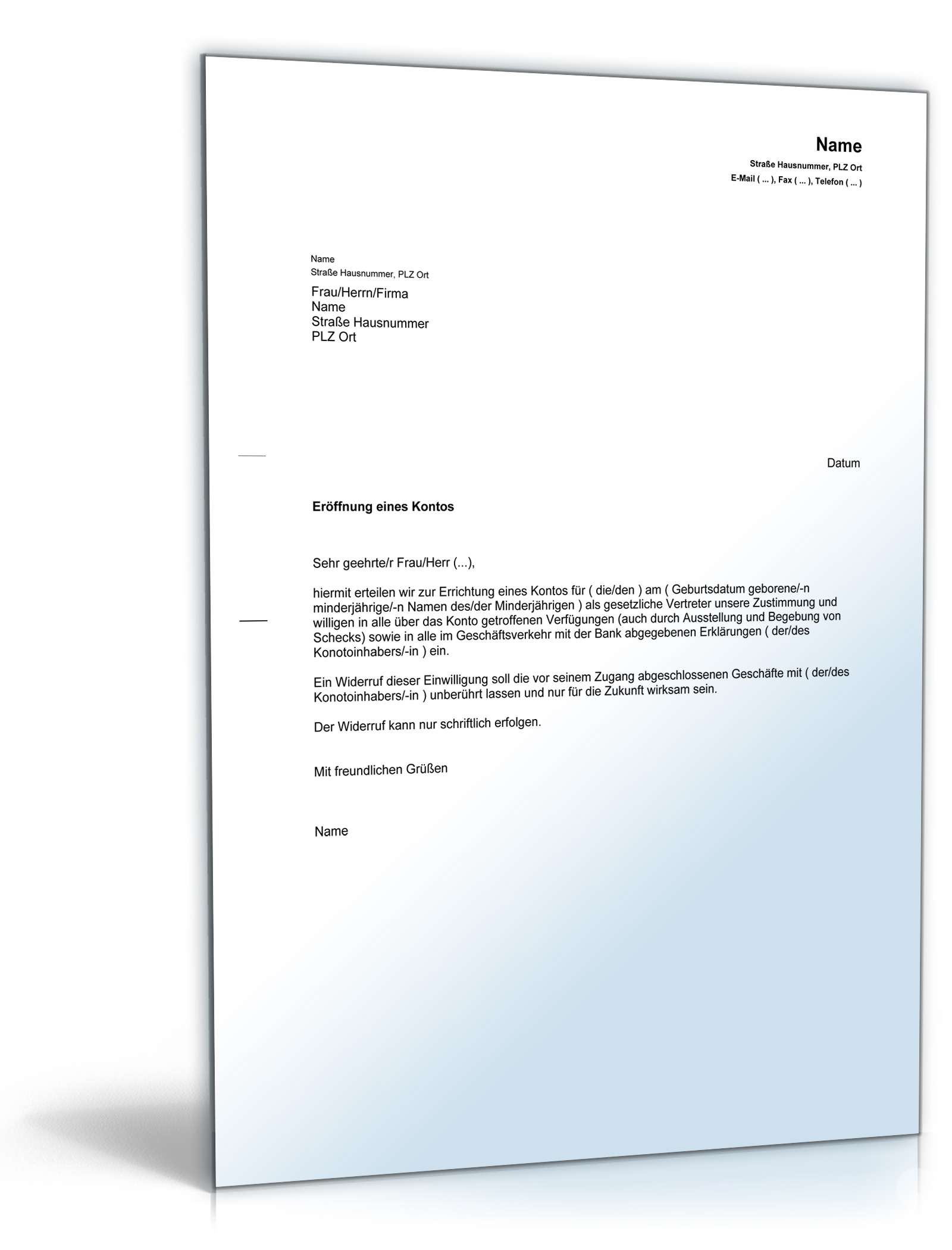 Einwilligung gesetzlicher Vertreter Kontoeröffnung  PDF