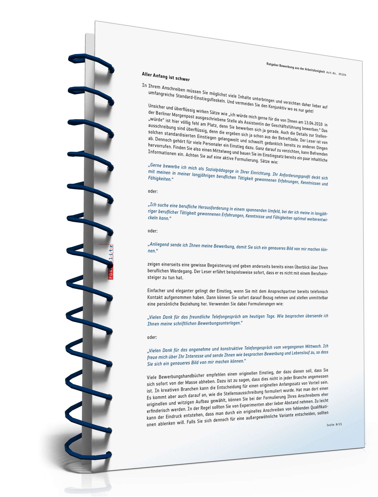 FORMBLITZ Ratgeber: "Bewerbung aus der Arbeitslosigkeit" PDF. Seite: 9