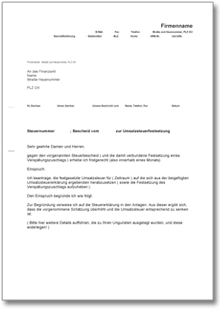 Einspruch gegen eine Umsatzsteuerschätzung Word